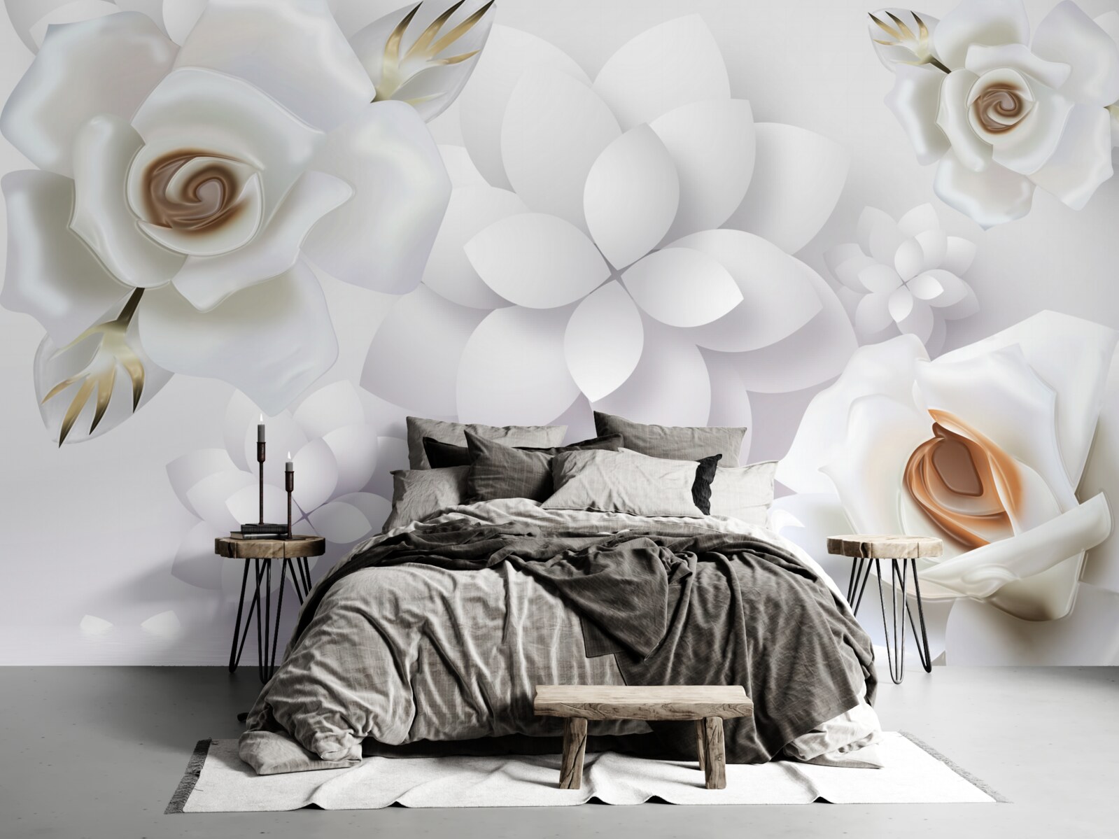 Papier peint composition avec des fleurs blanches