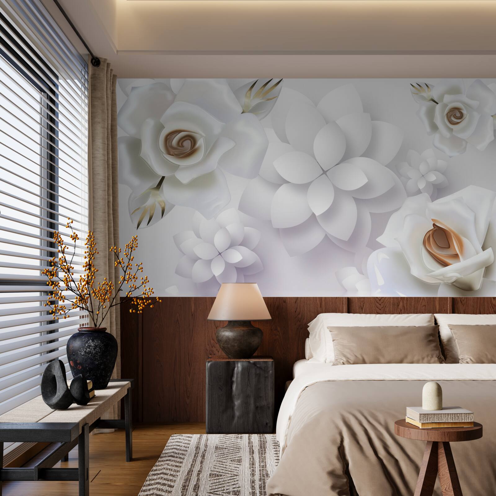 Papier peint composition avec des fleurs blanches