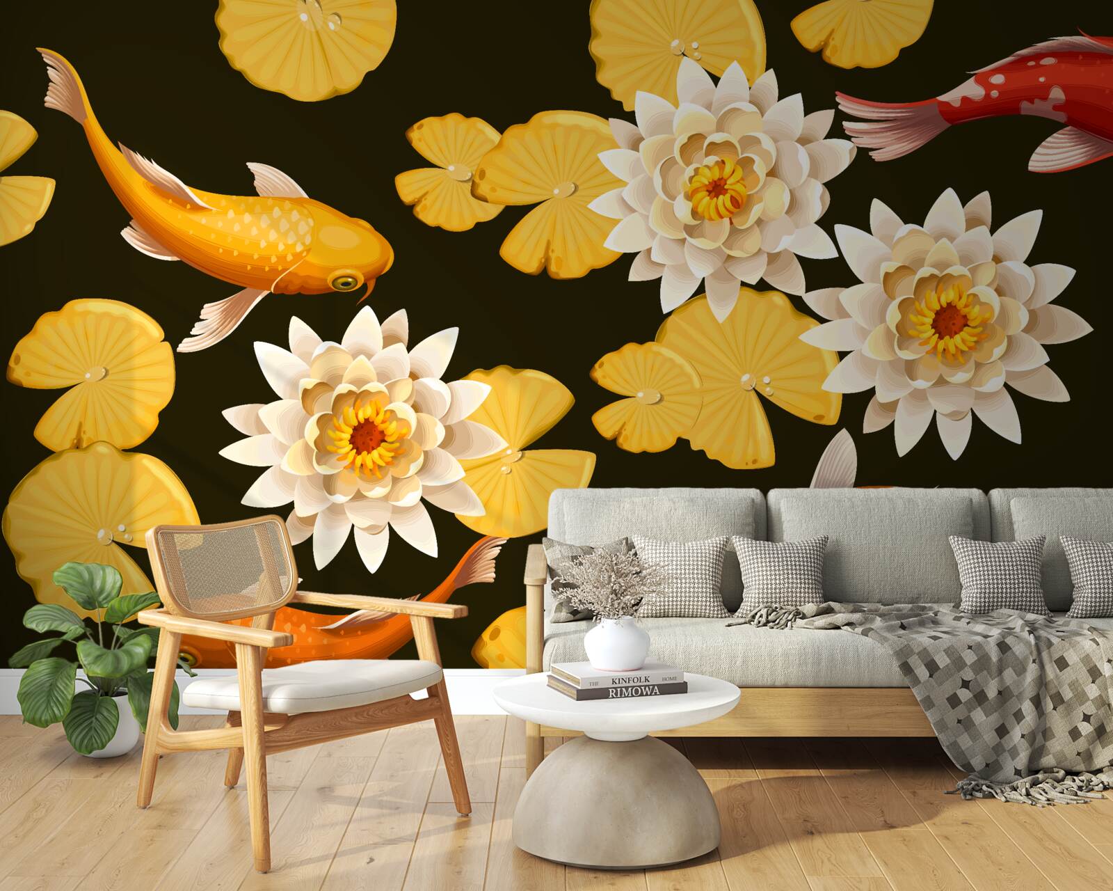 Papier peint le lac d'automne est décoré de lotus en fleurs