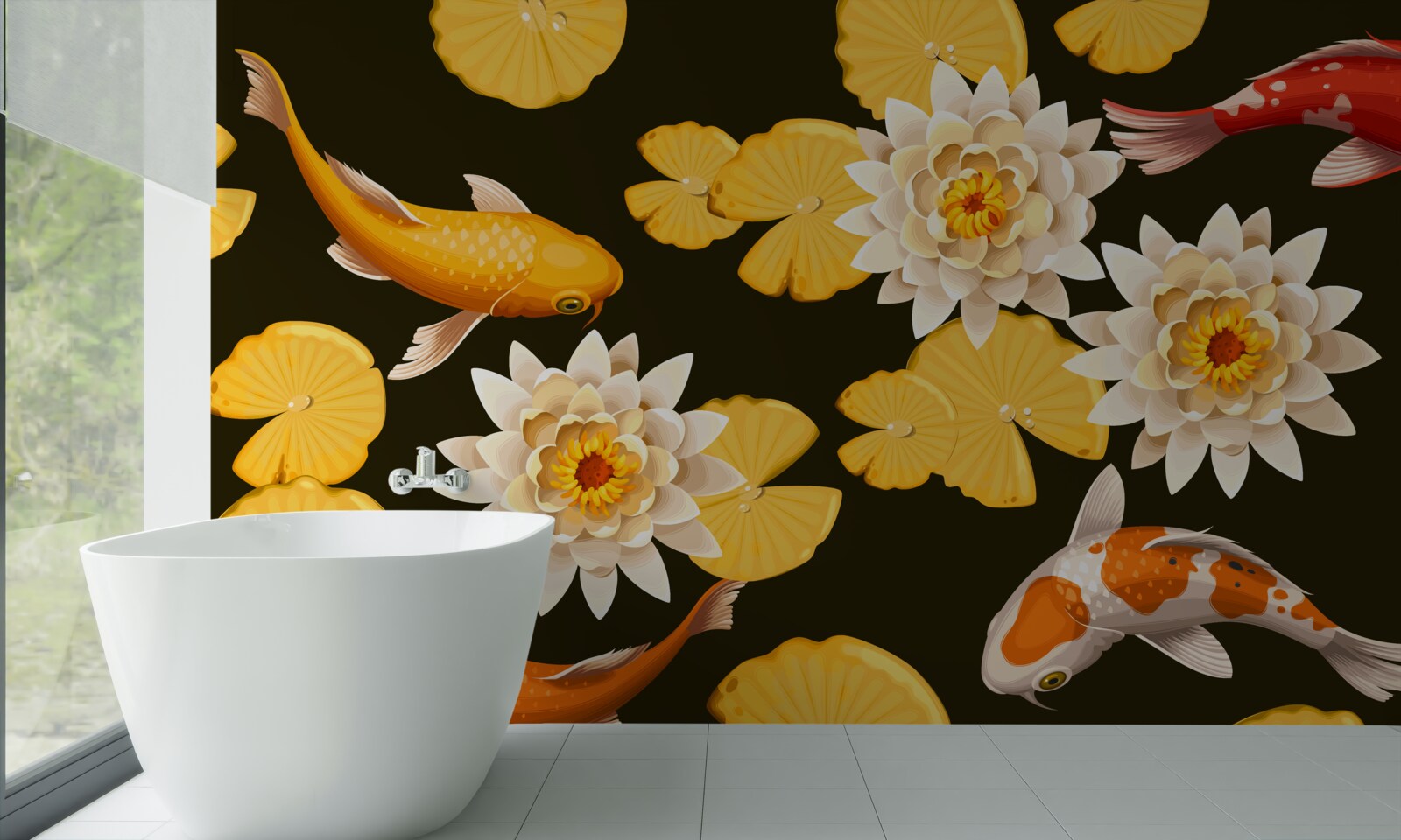 Papier peint le lac d'automne est décoré de lotus en fleurs