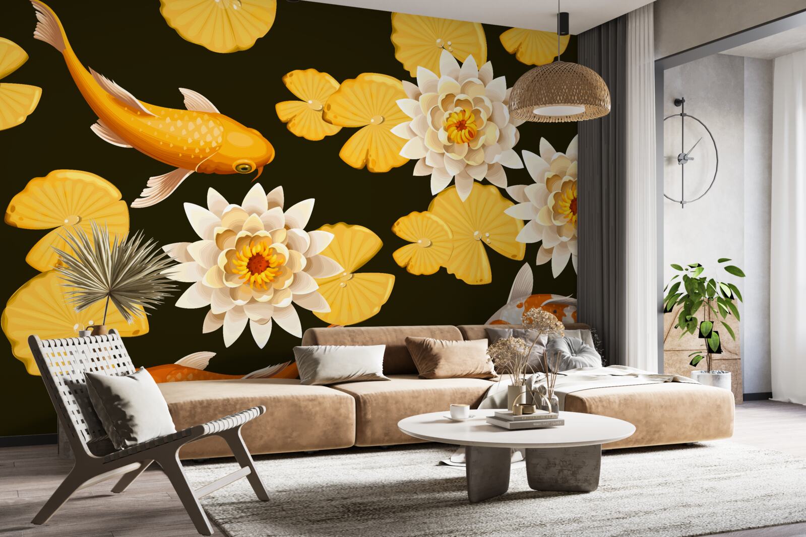 Papier peint le lac d'automne est décoré de lotus en fleurs