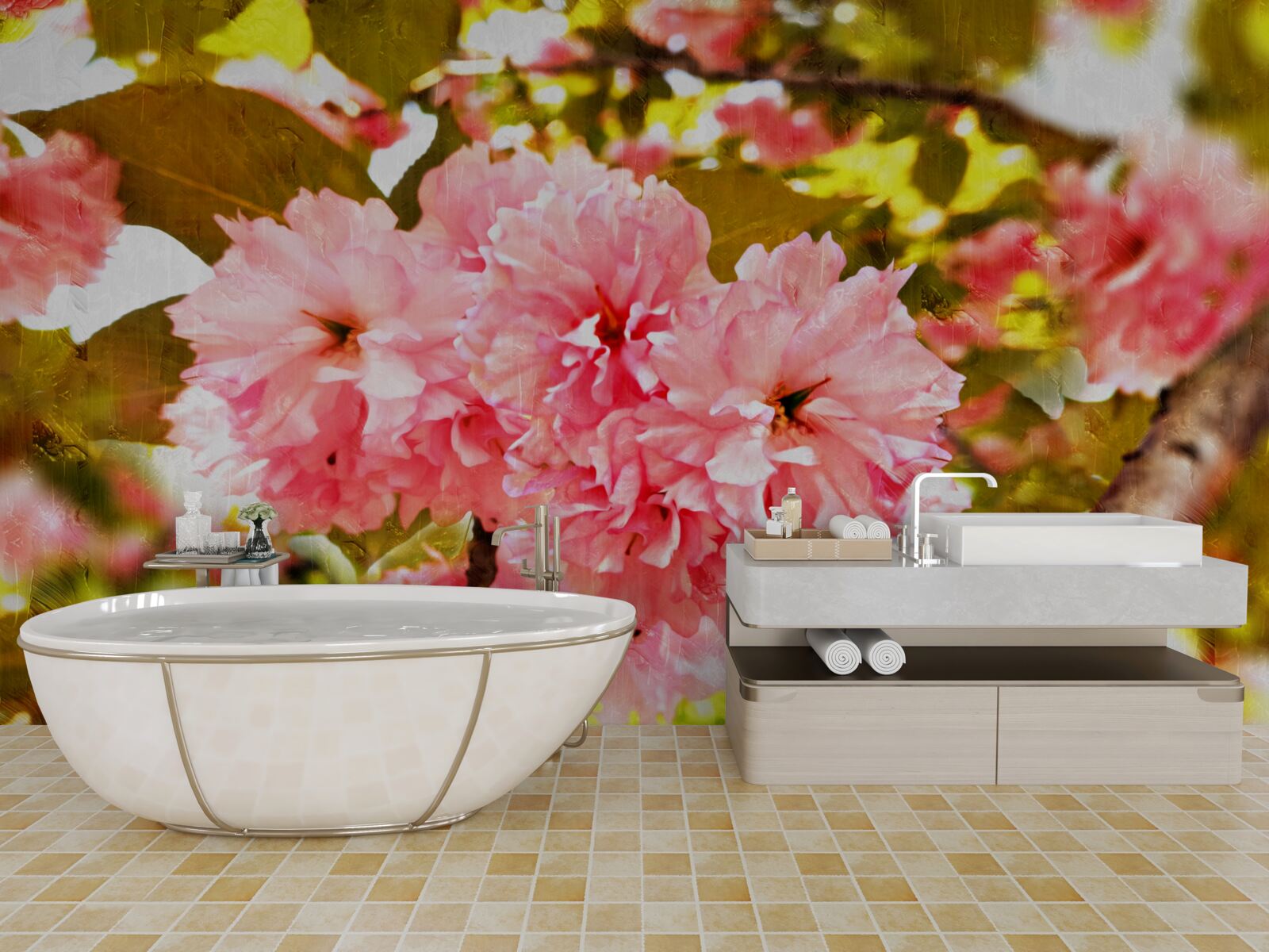 Papier peint kanzan sakura en pleine floraison