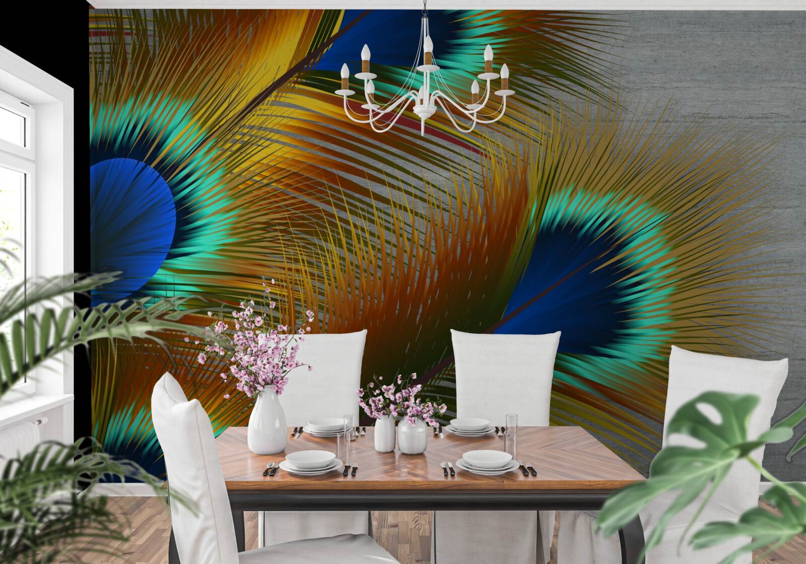 Papier peint plumes de paon luxuriantes
