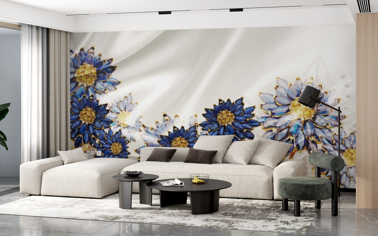 Papier peint fleurs de saphir étonnantes