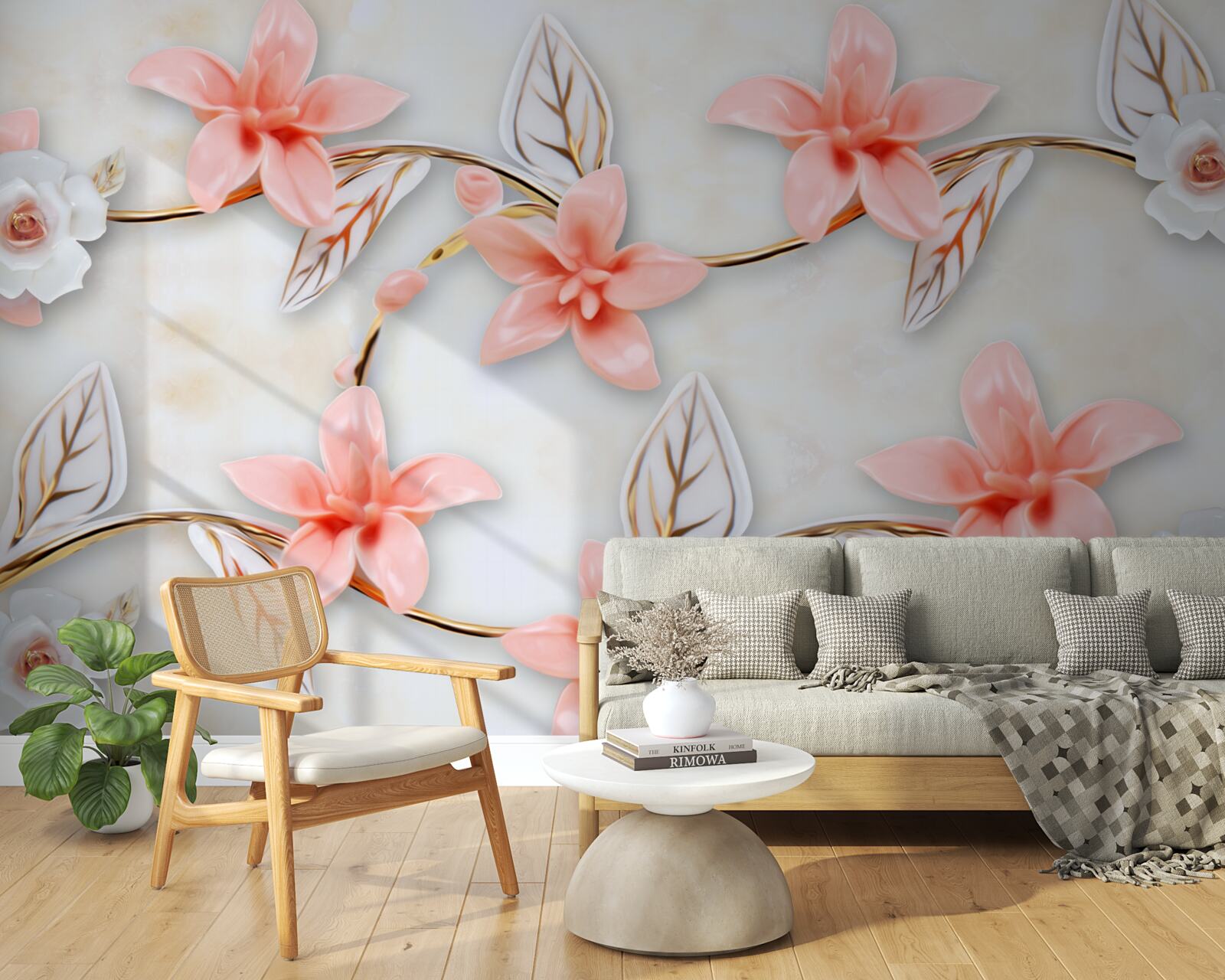 Papier peint magnolias roses sur les branches
