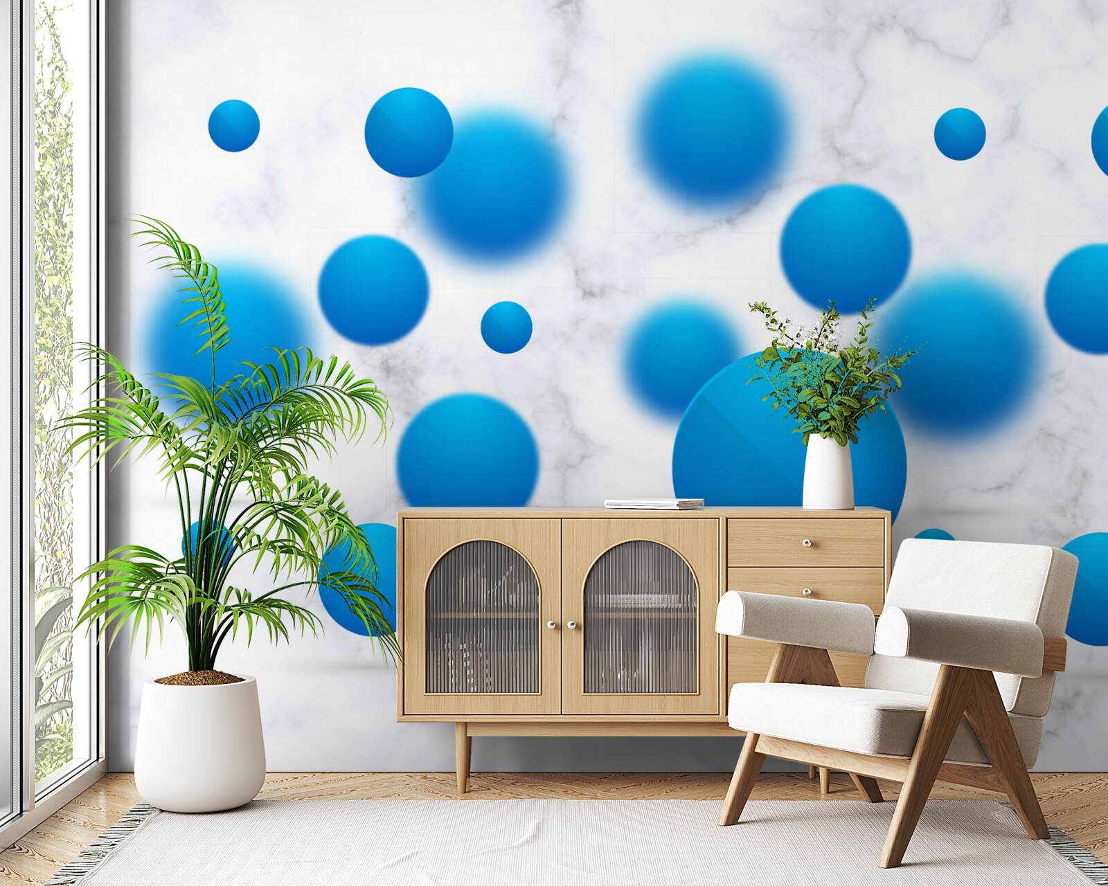 Papier peint cercles bleus flottant dans l'air