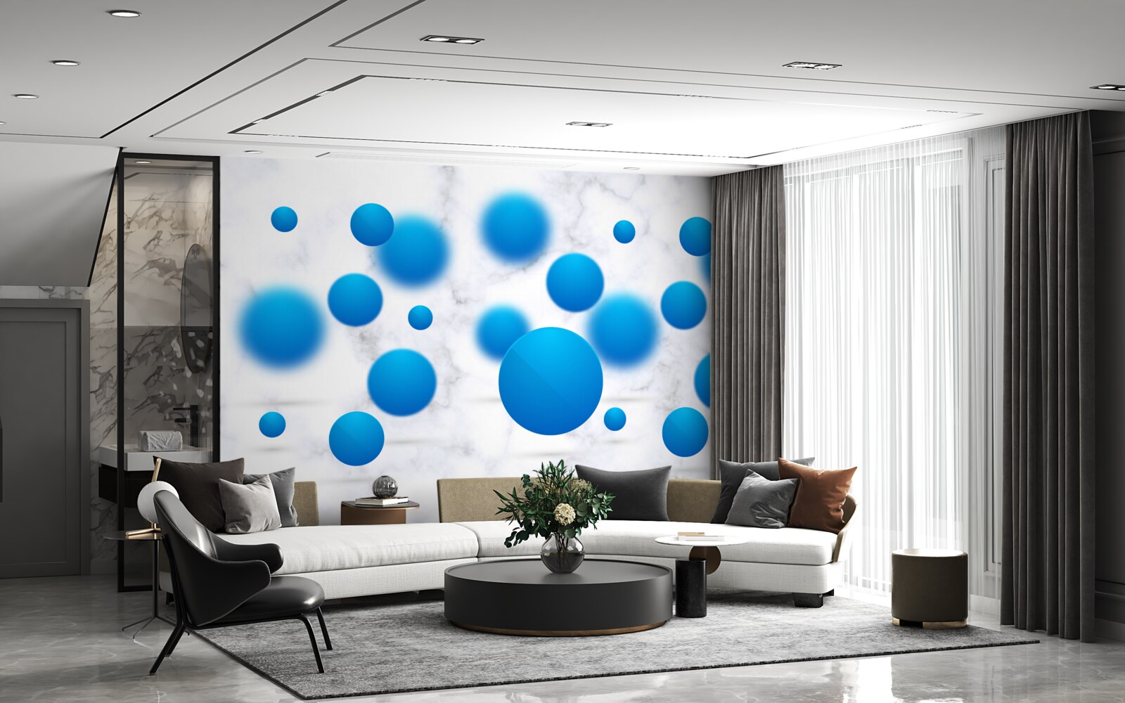 Papier peint cercles bleus flottant dans l'air