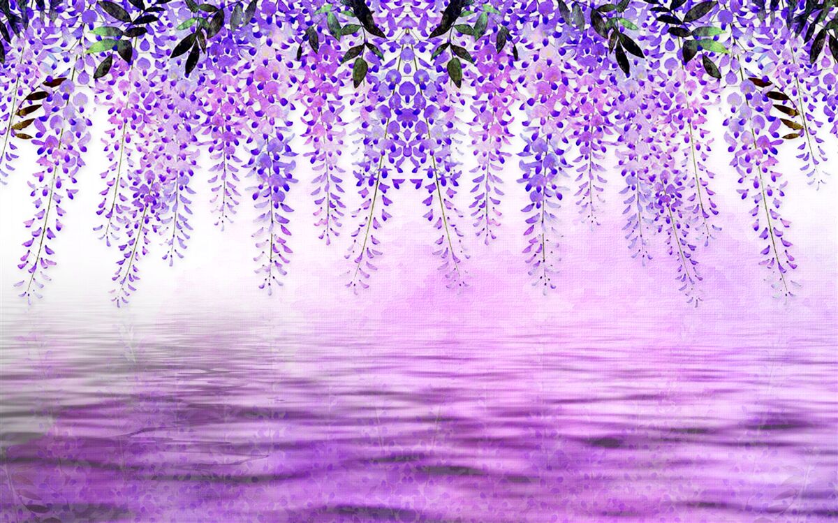 Papier peint glycine de couleur violette sur fond de même couleur