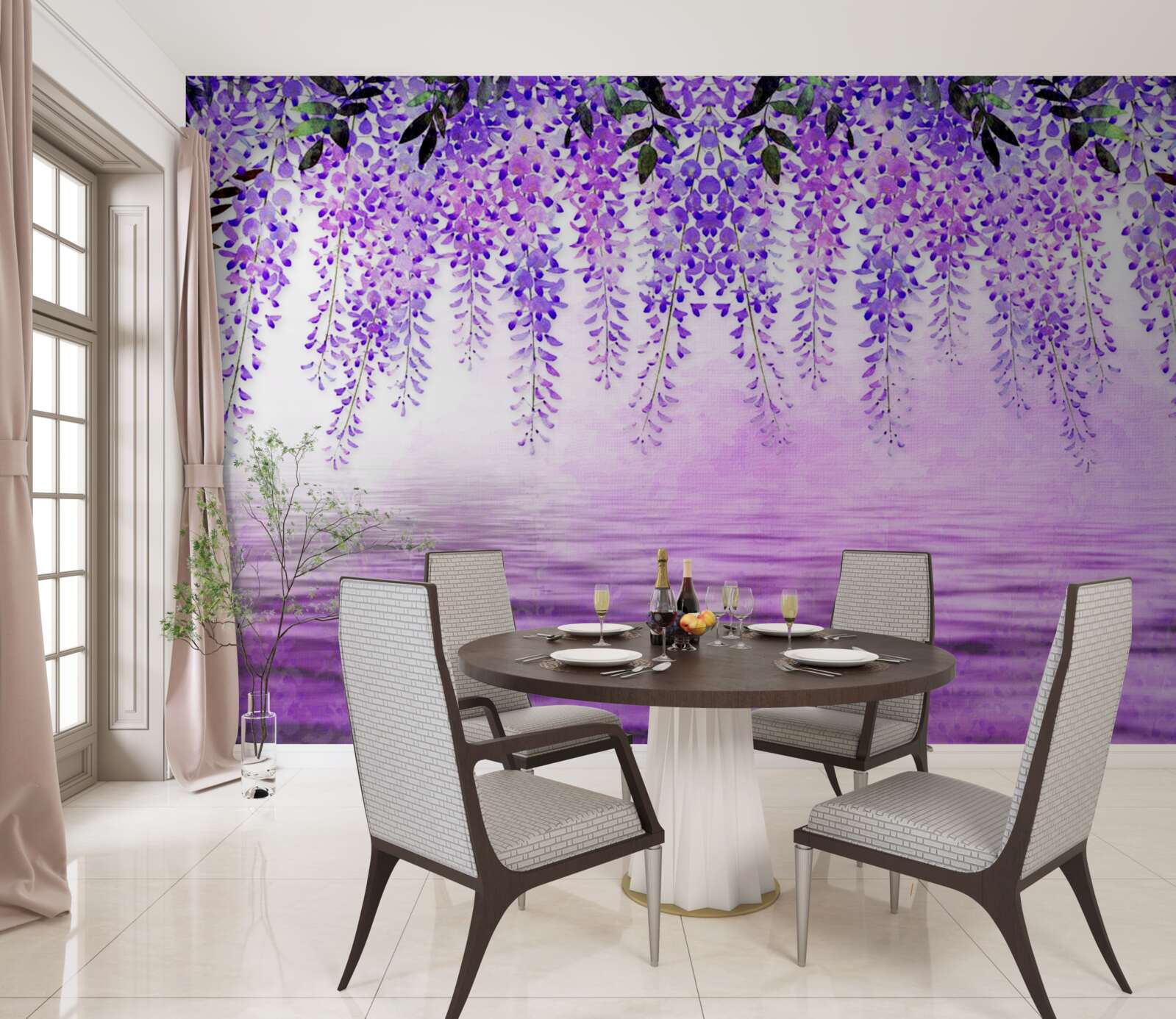Papier peint glycine de couleur violette sur fond de même couleur