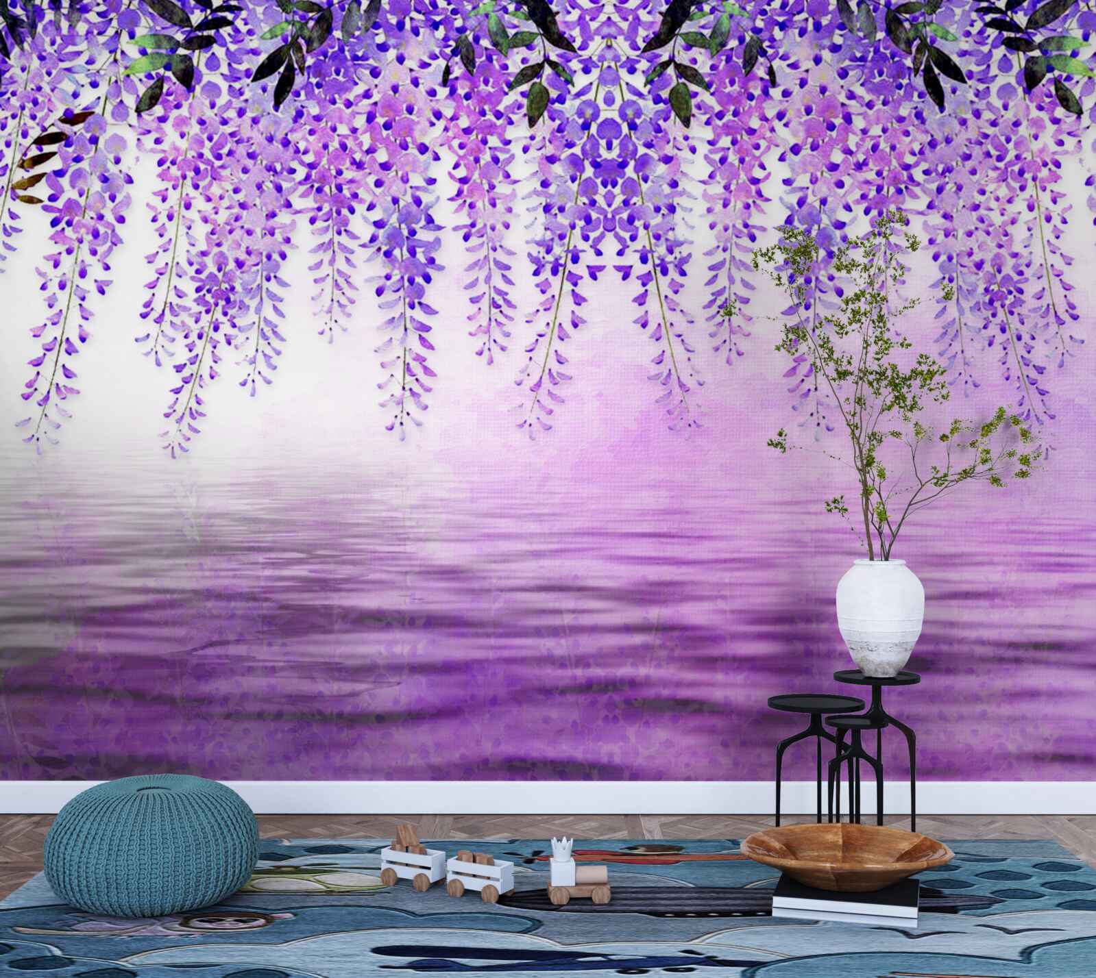 Papier peint glycine de couleur violette sur fond de même couleur