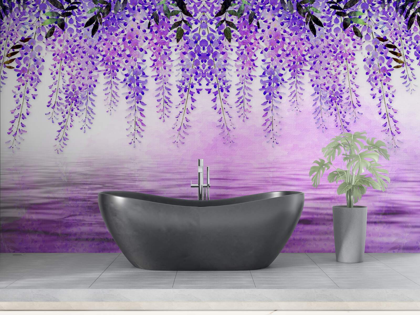 Papier peint glycine de couleur violette sur fond de même couleur