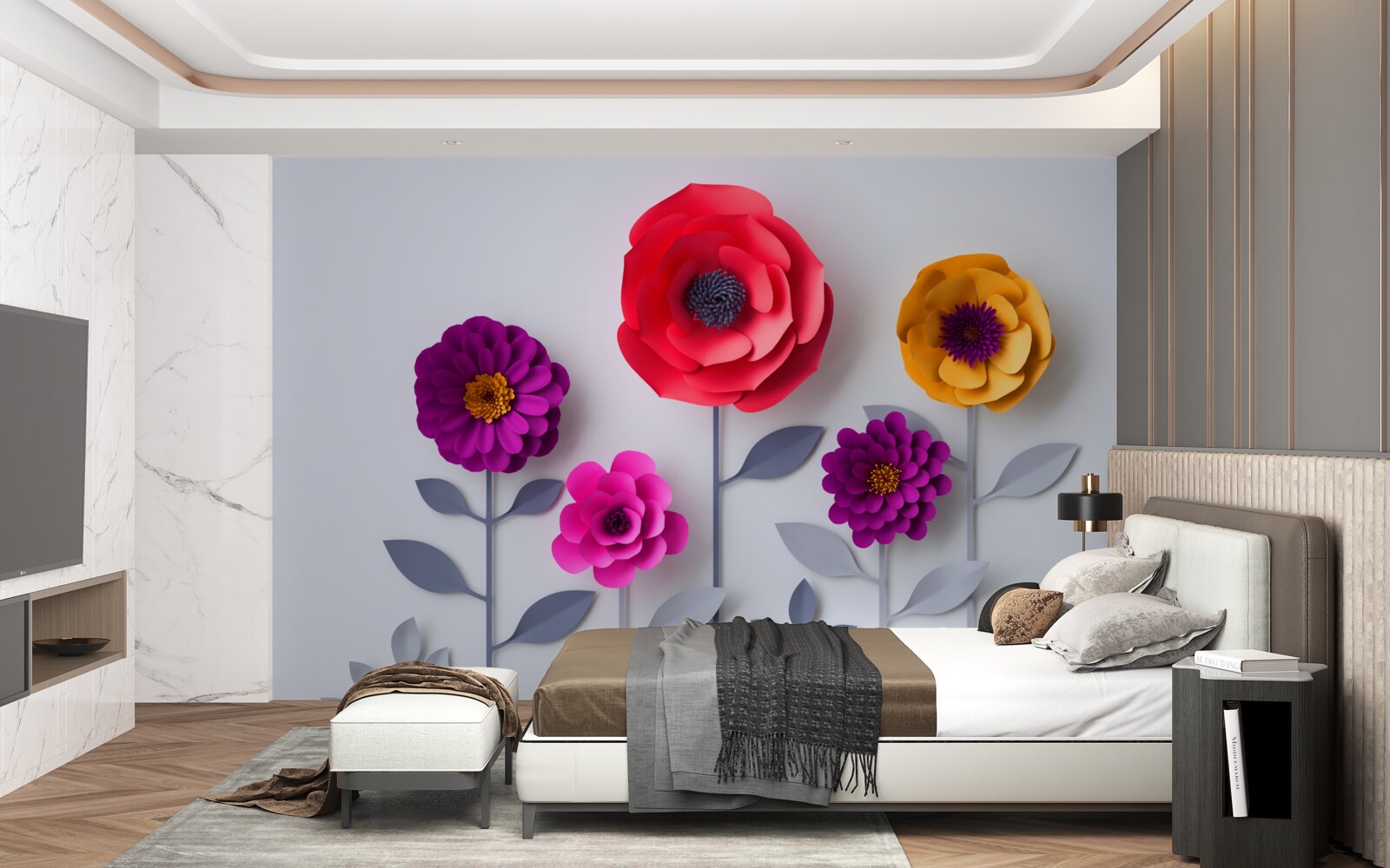 Papier peint fleurs colorées