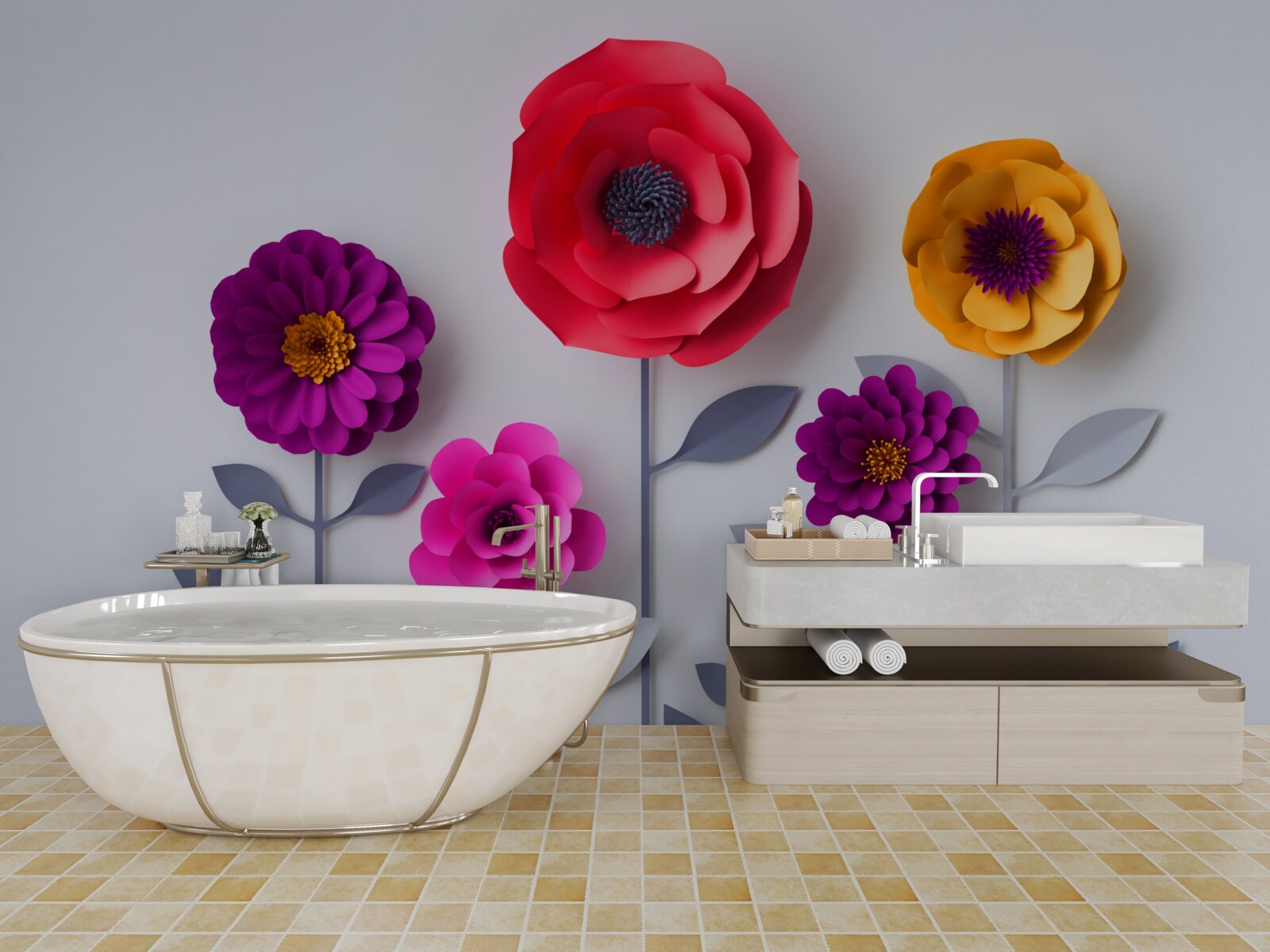 Papier peint fleurs colorées