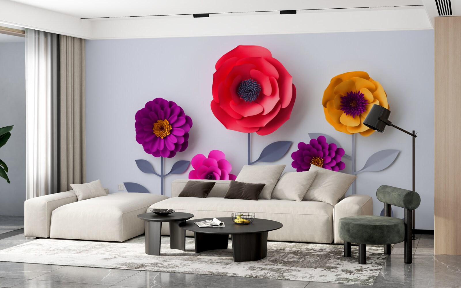 Papier peint fleurs colorées