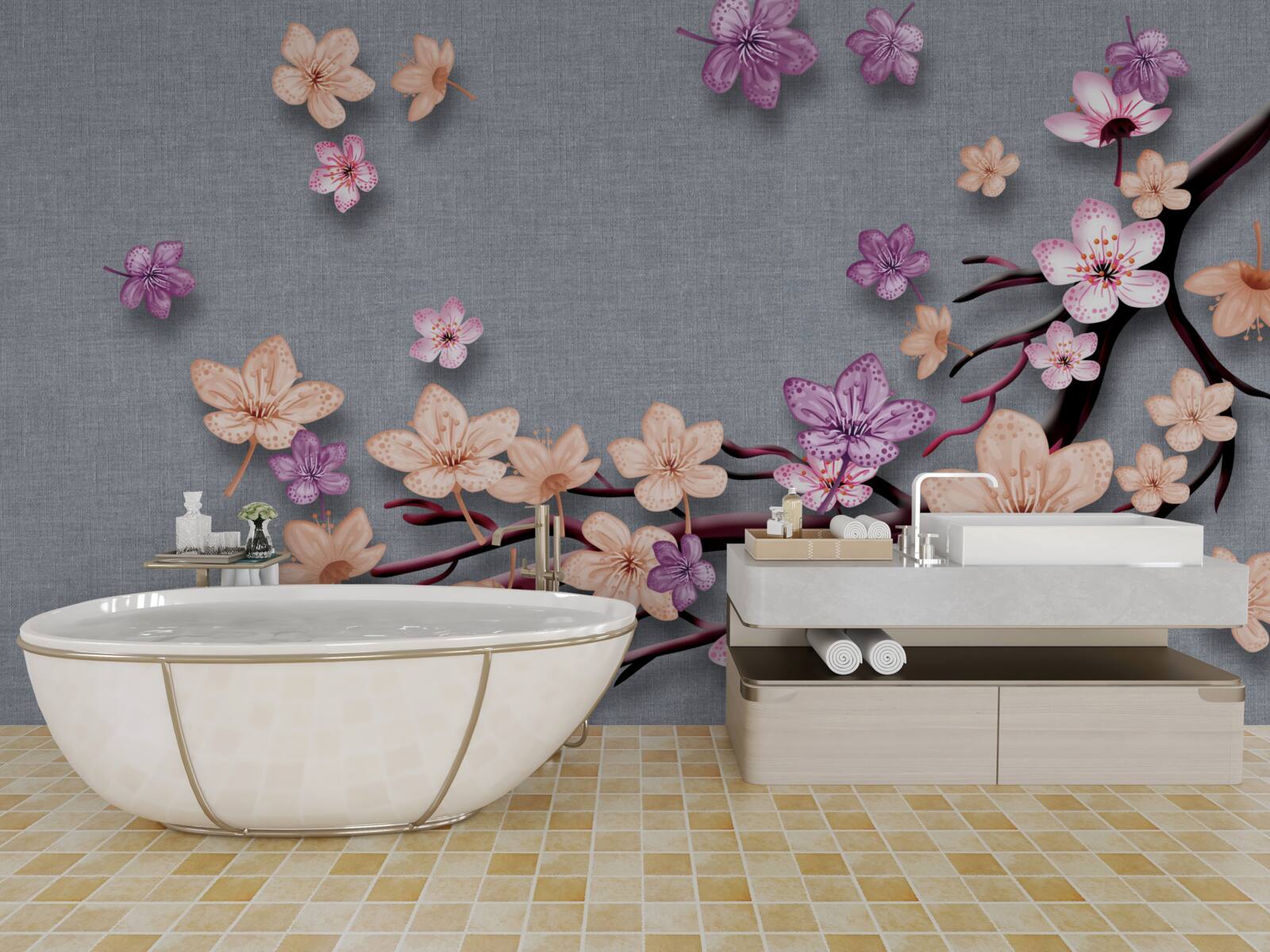 Papier peint la branche est décorée de petites fleurs
