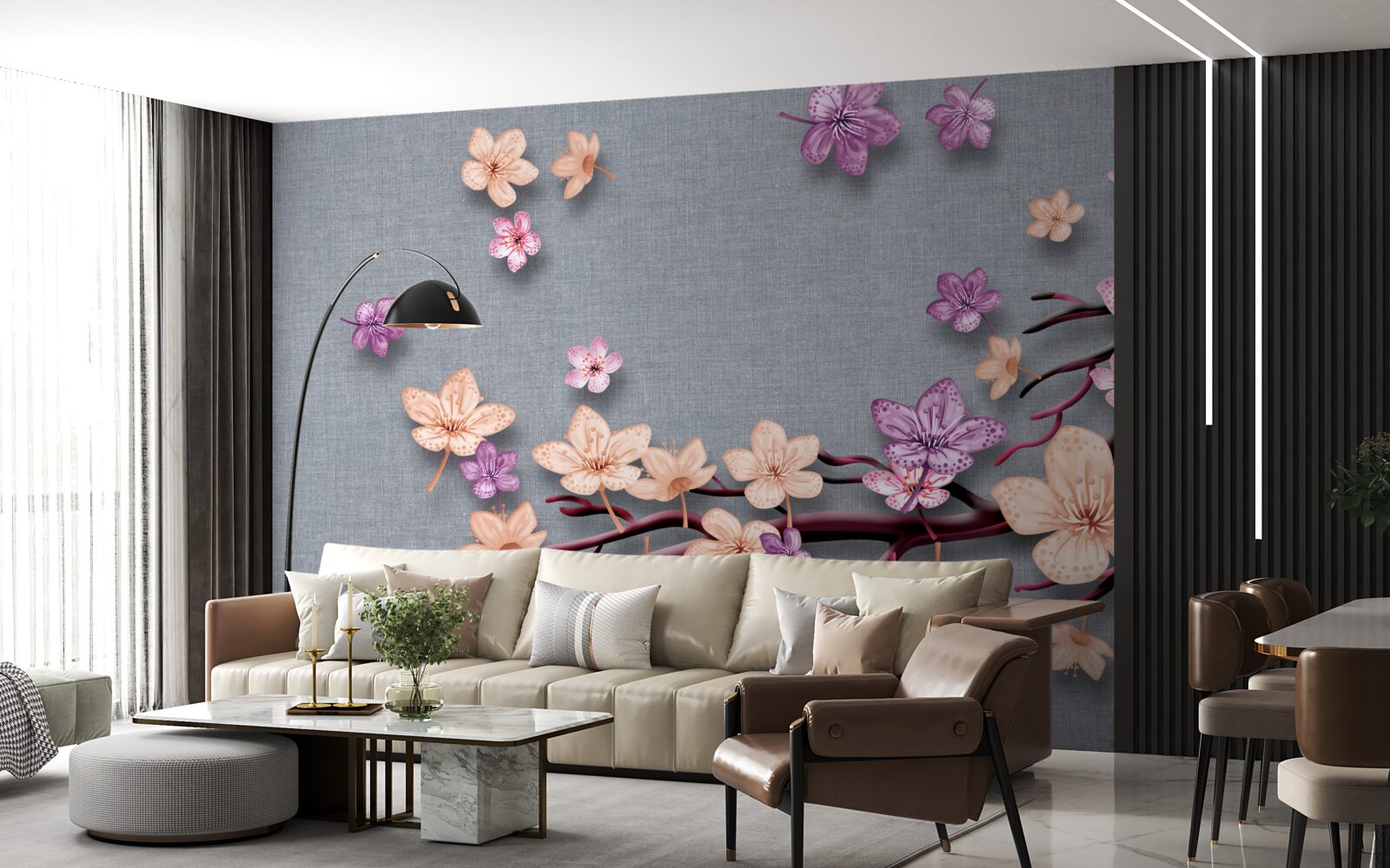 Papier peint la branche est décorée de petites fleurs