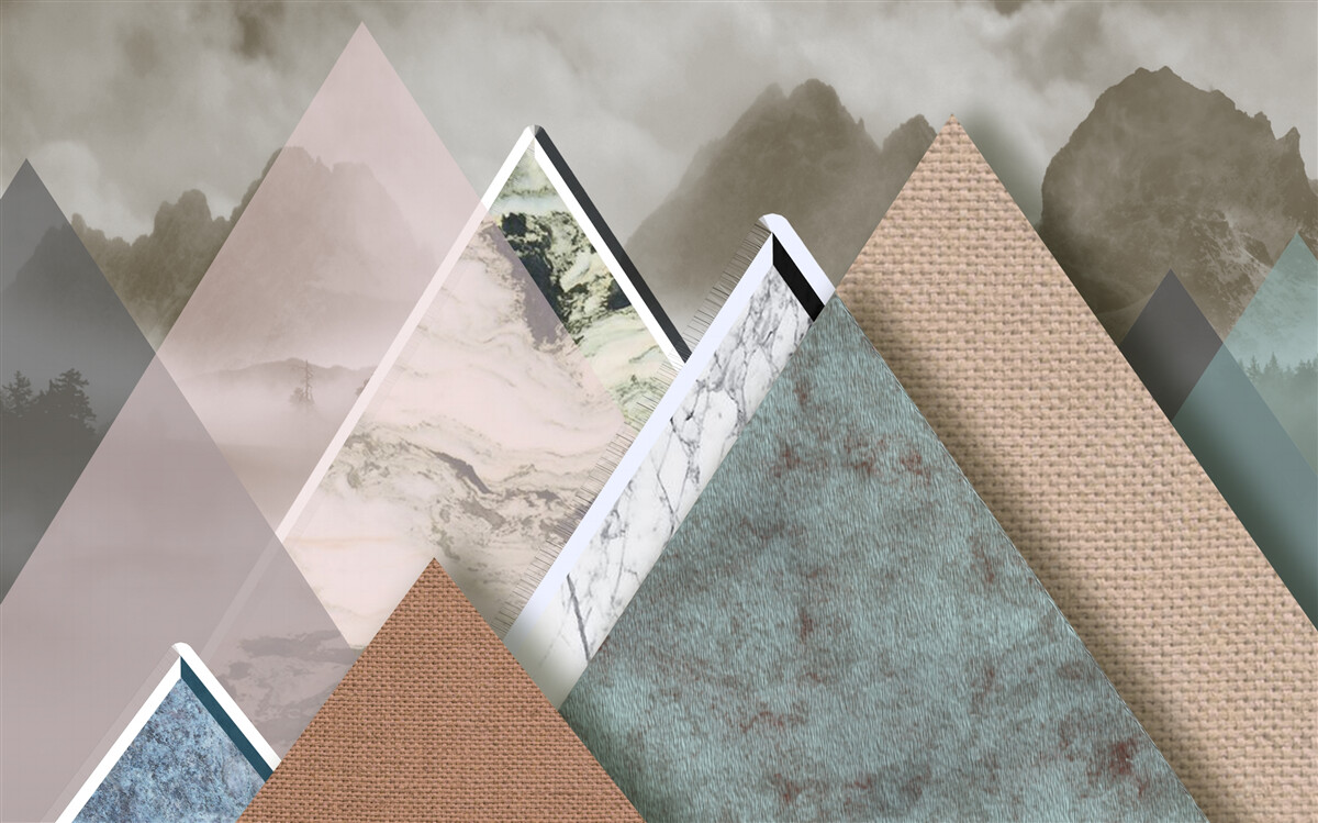 Papier peint triangles de différentes tailles représentant des montagnes colorées