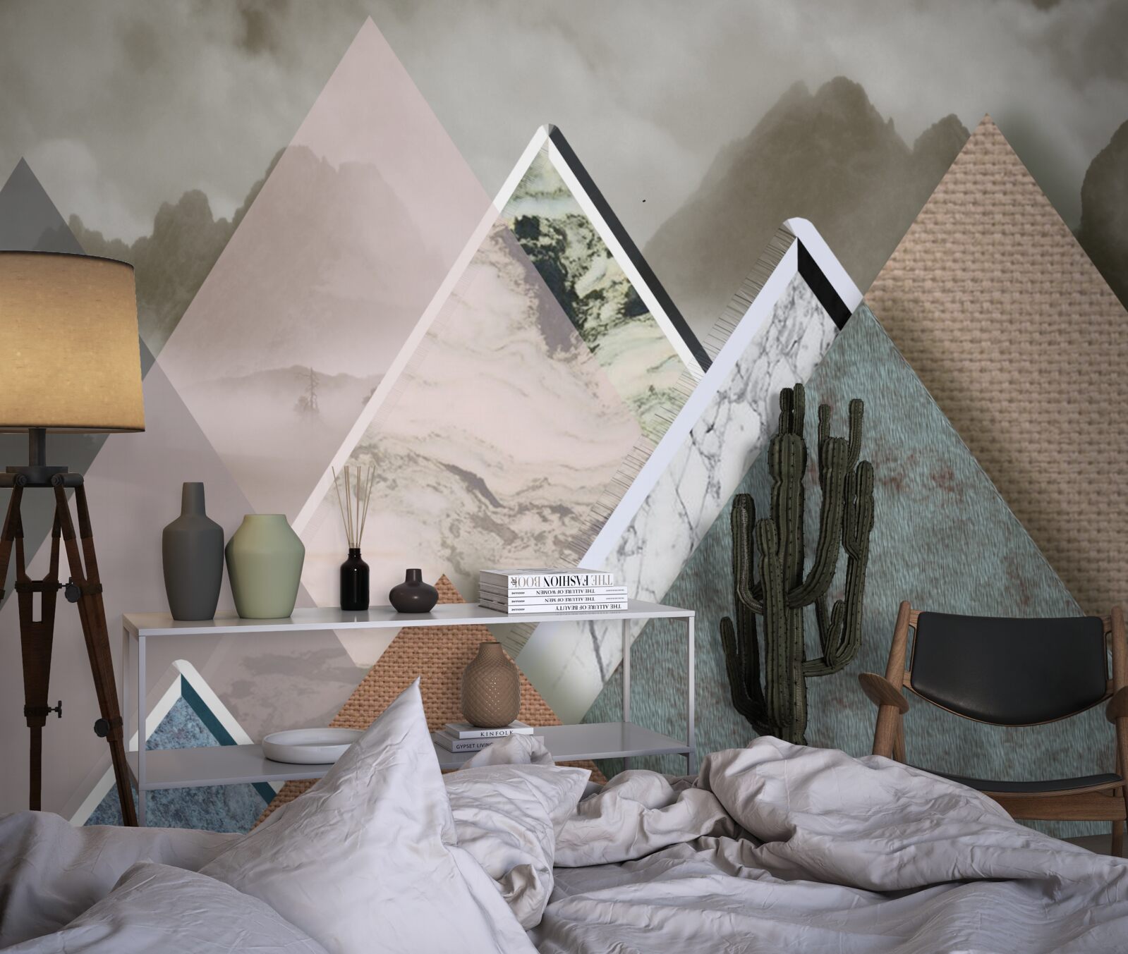 Papier peint triangles de différentes tailles représentant des montagnes colorées