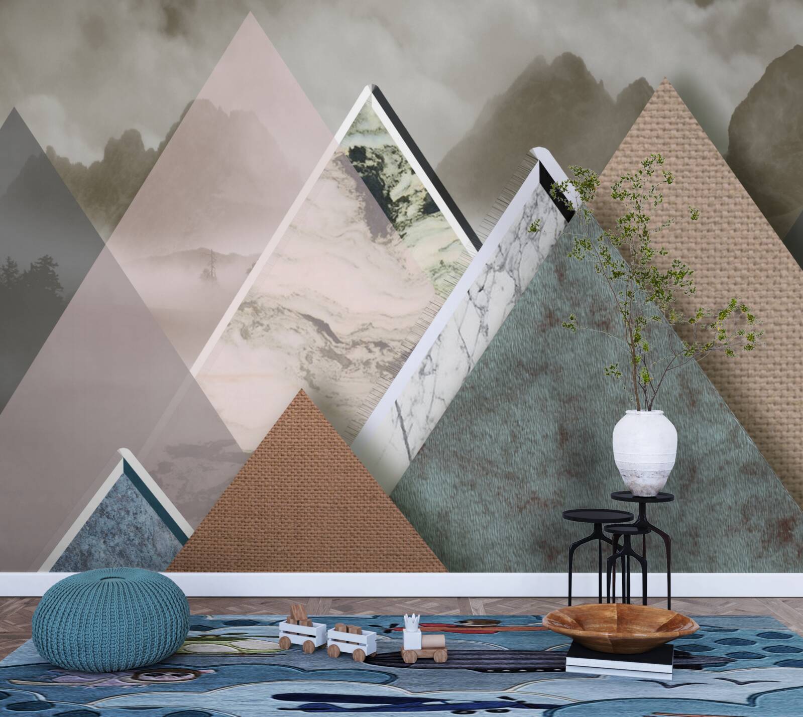 Papier peint triangles de différentes tailles représentant des montagnes colorées