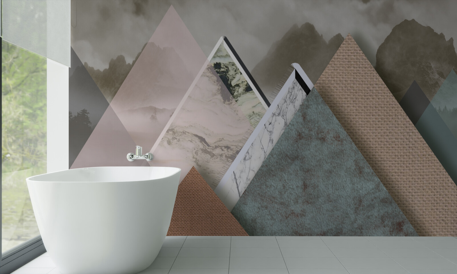 Papier peint triangles de différentes tailles représentant des montagnes colorées