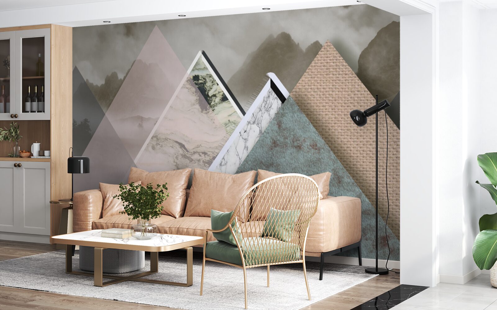 Papier peint triangles de différentes tailles représentant des montagnes colorées