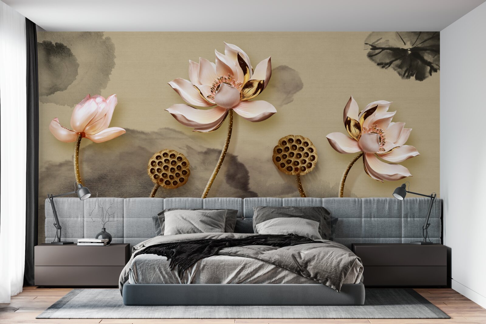 Papier peint les bourgeons des fleurs roses se balancent dans le vent
