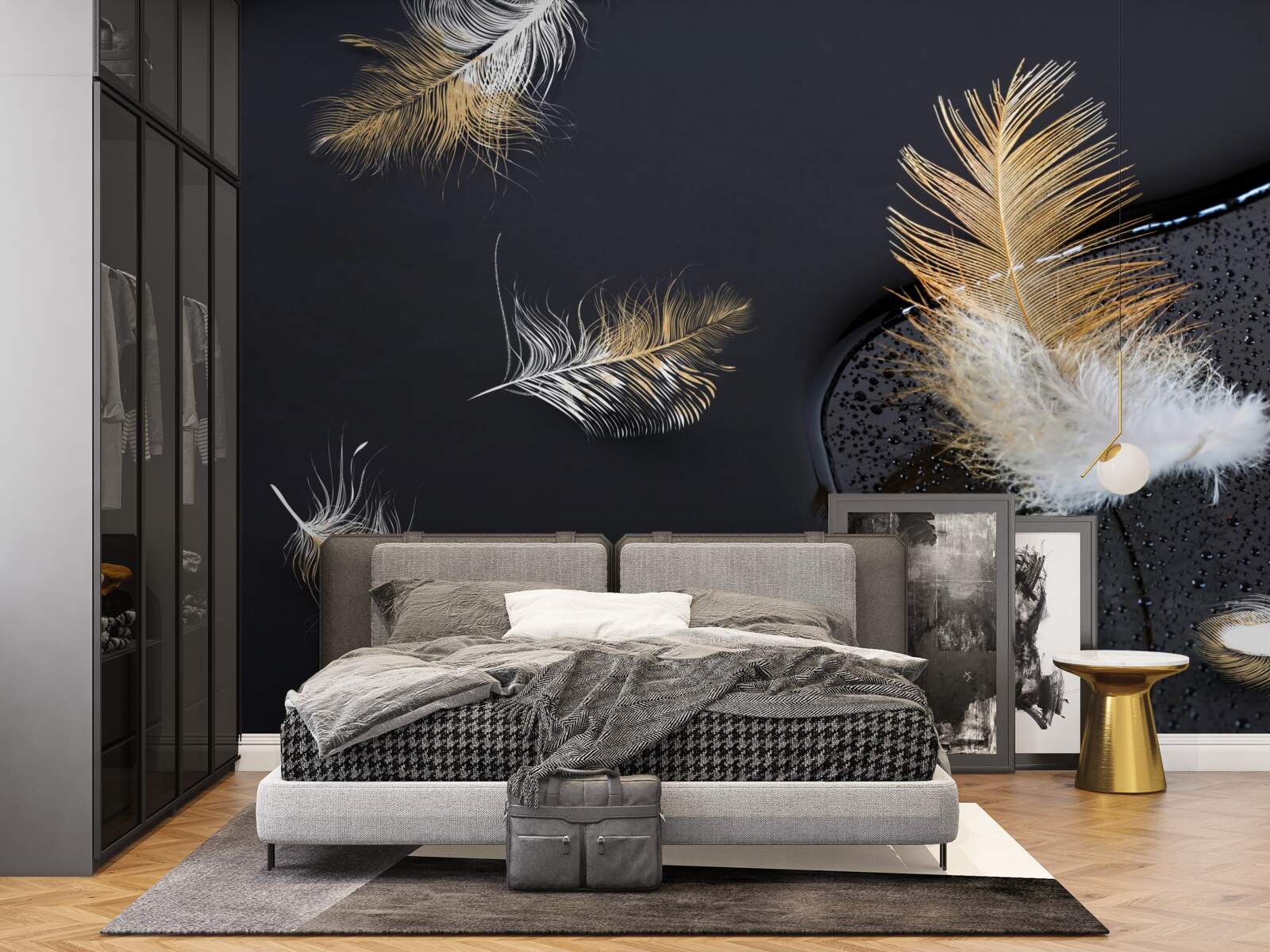 Papier peint le duvet doux en blanc neige et or