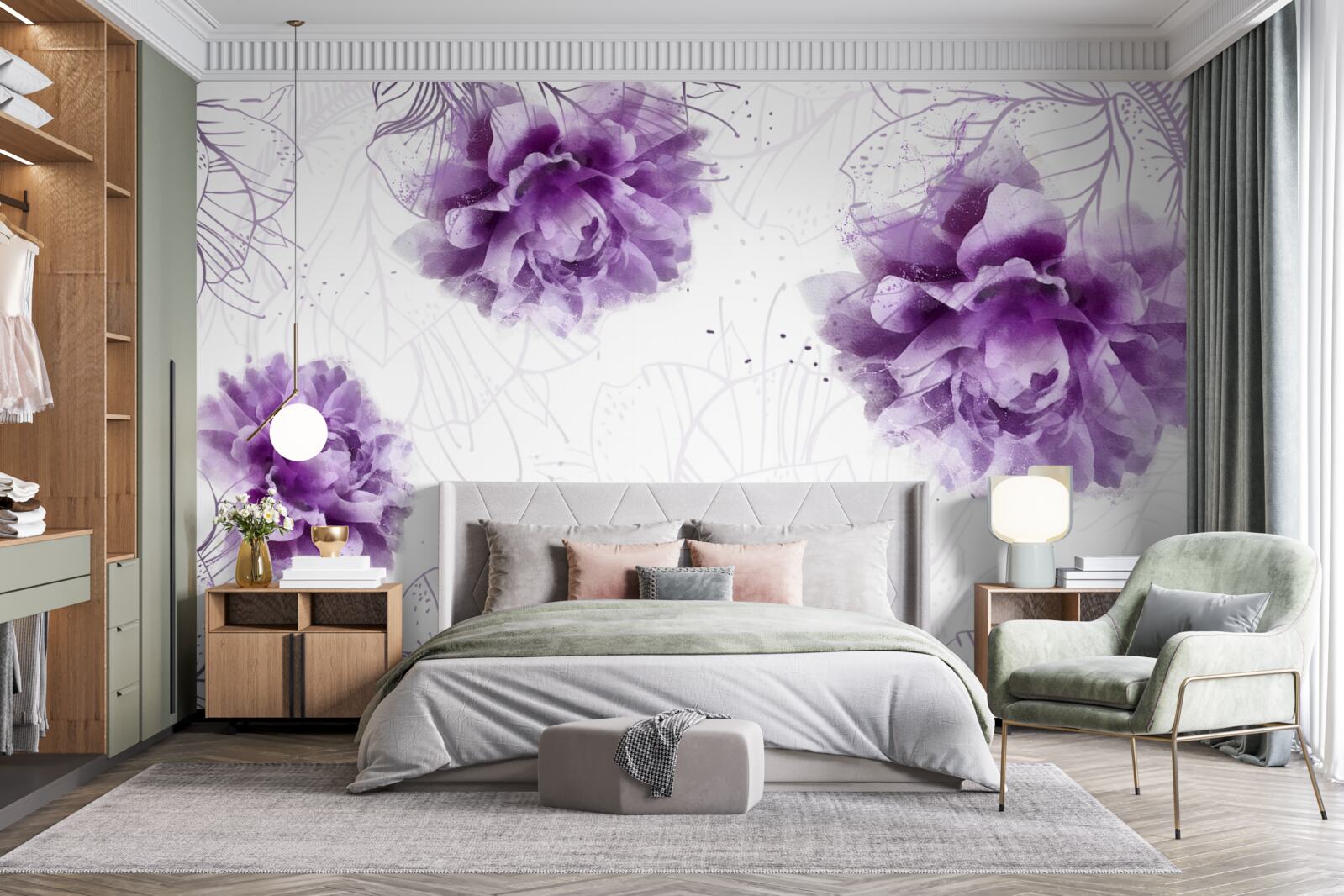 Papier peint les pivoines ont une belle teinte lilas