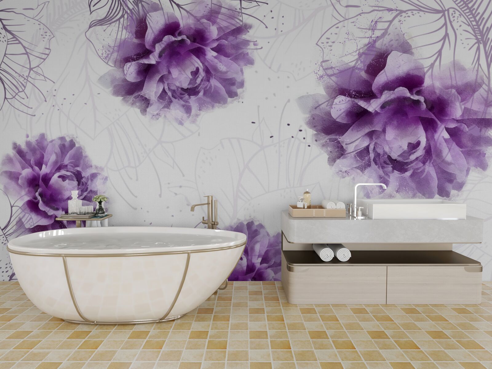 Papier peint les pivoines ont une belle teinte lilas