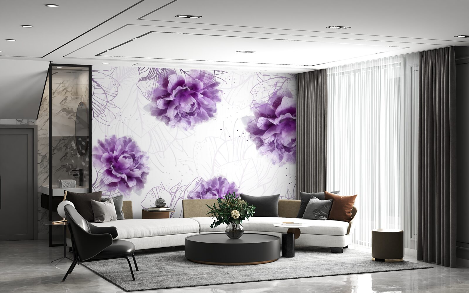 Papier peint les pivoines ont une belle teinte lilas