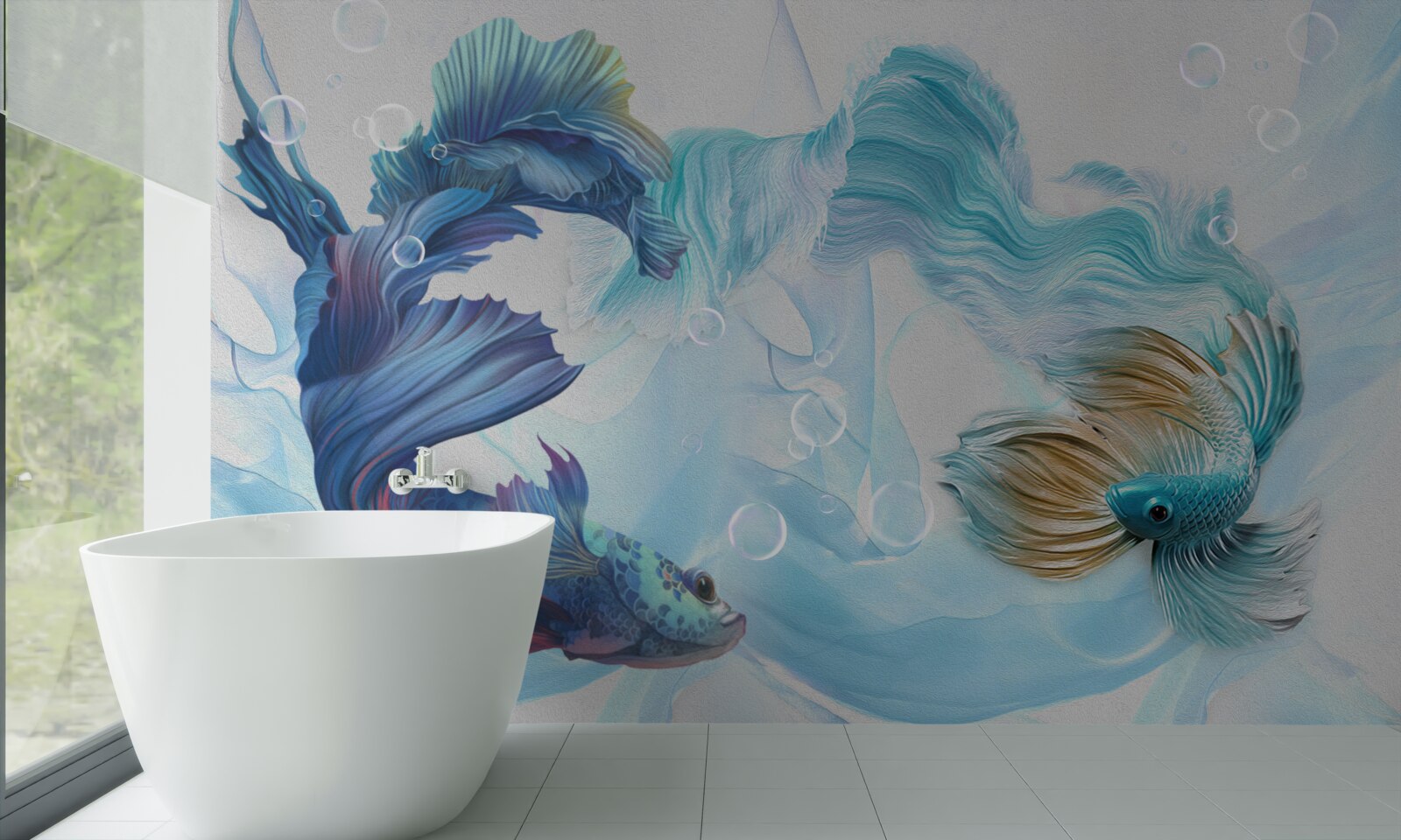 Papier peint deux poissons étonnants avec des queues