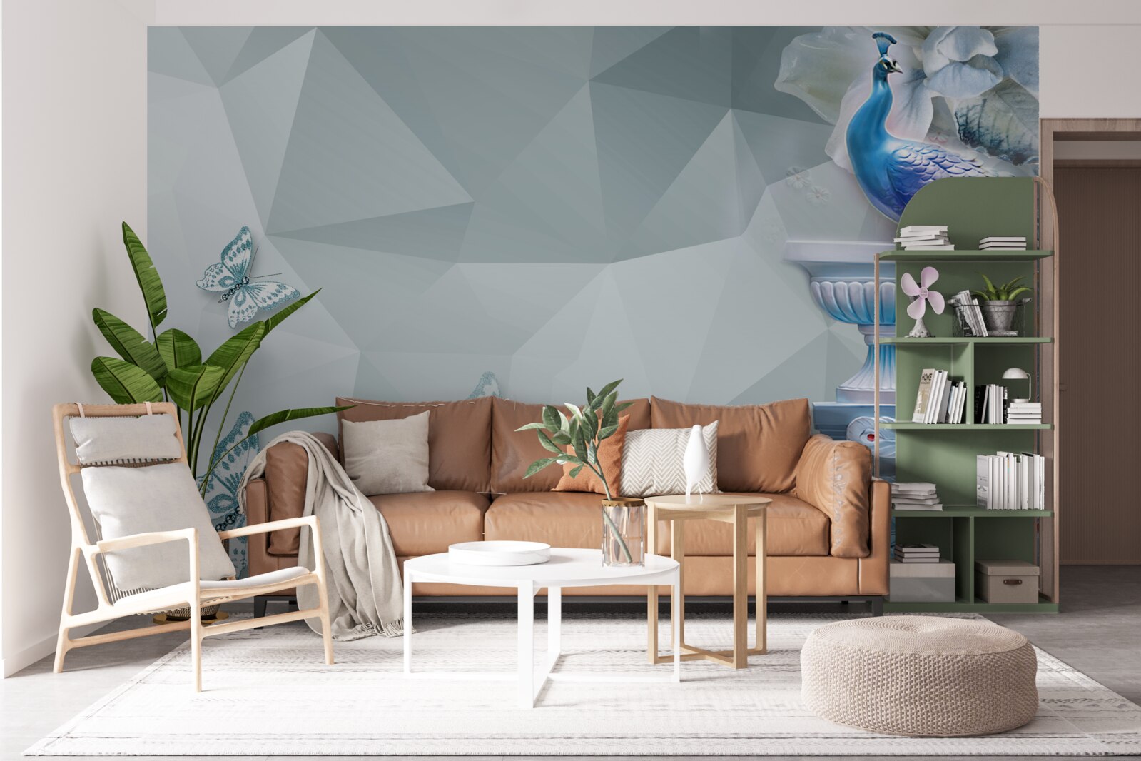 Papier peint magnifique paon et papillons