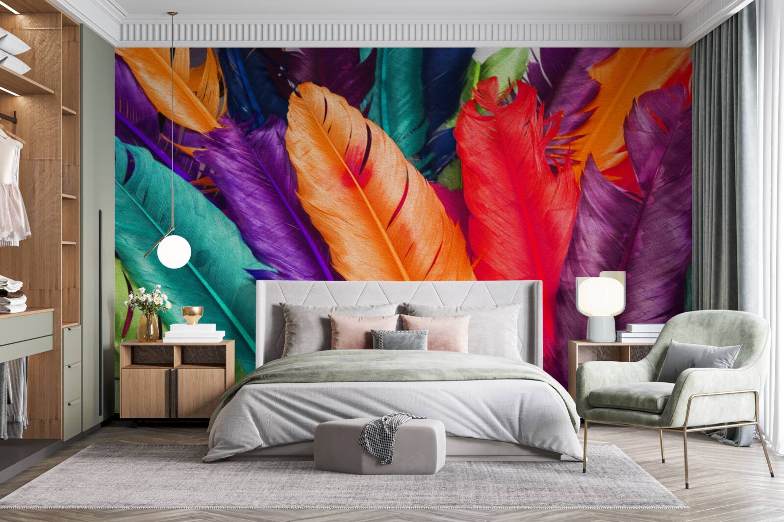 Papier peint longues plumes, riches en saturation