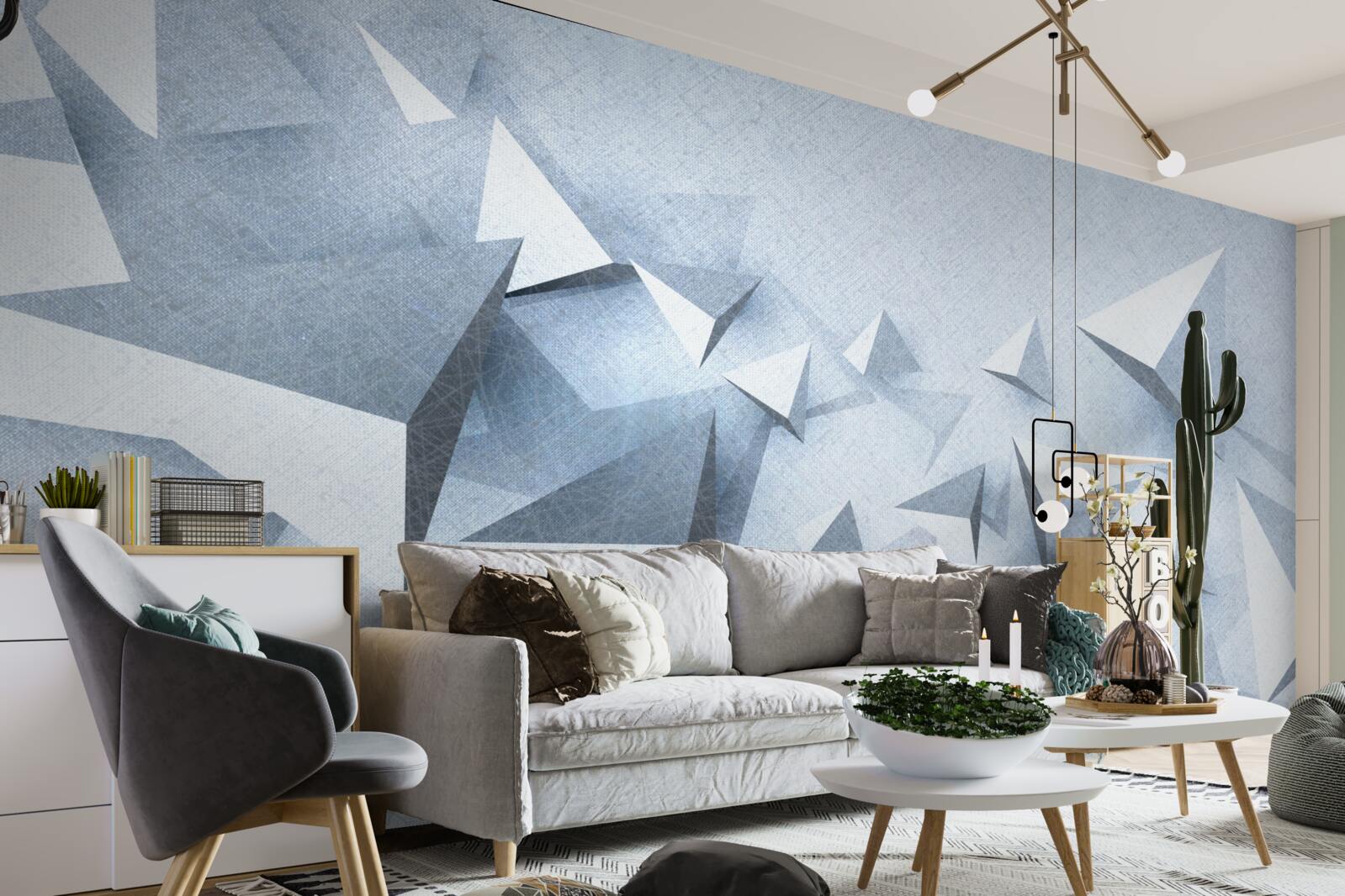 Papier peint les triangles volumétriques de différentes tailles sont blancs
