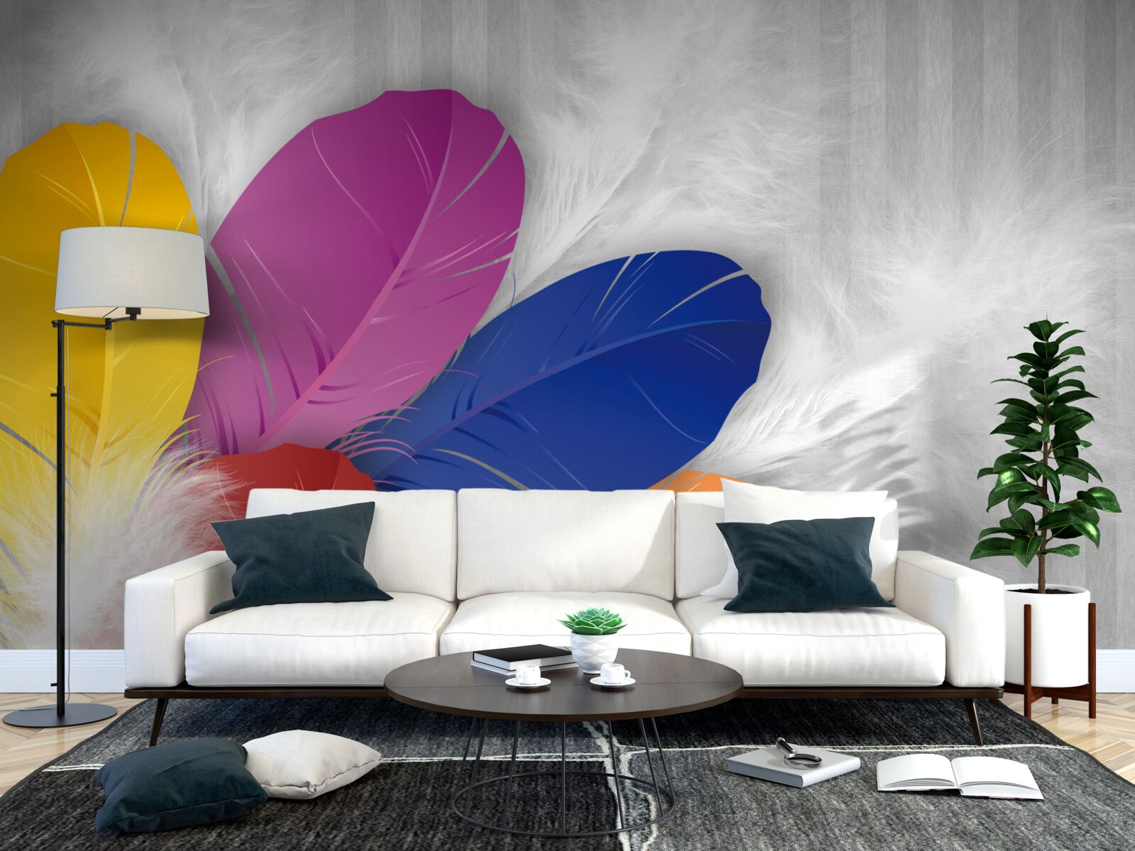 Papier peint des plumes brillantes et soigneusement polies