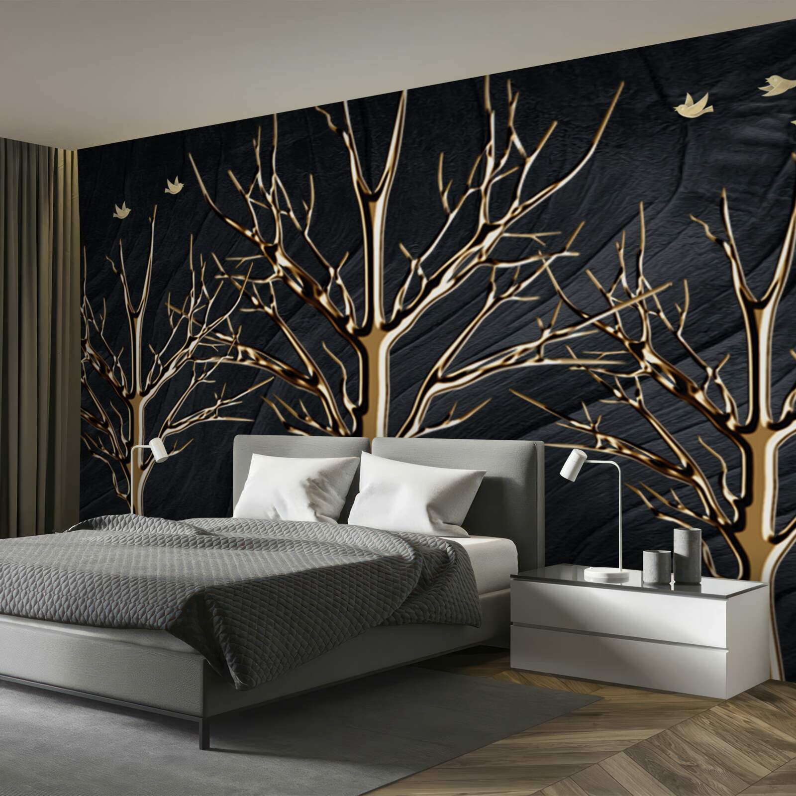 Papier peint un cerf se promène entre les arbres la nuit