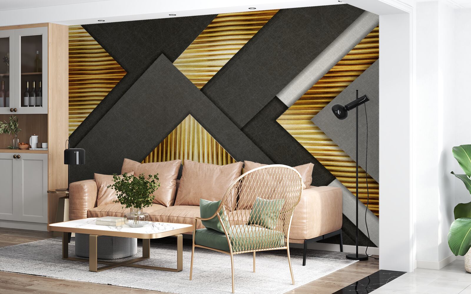 Papier peint les rectangles sont noirs avec des lignes dorées