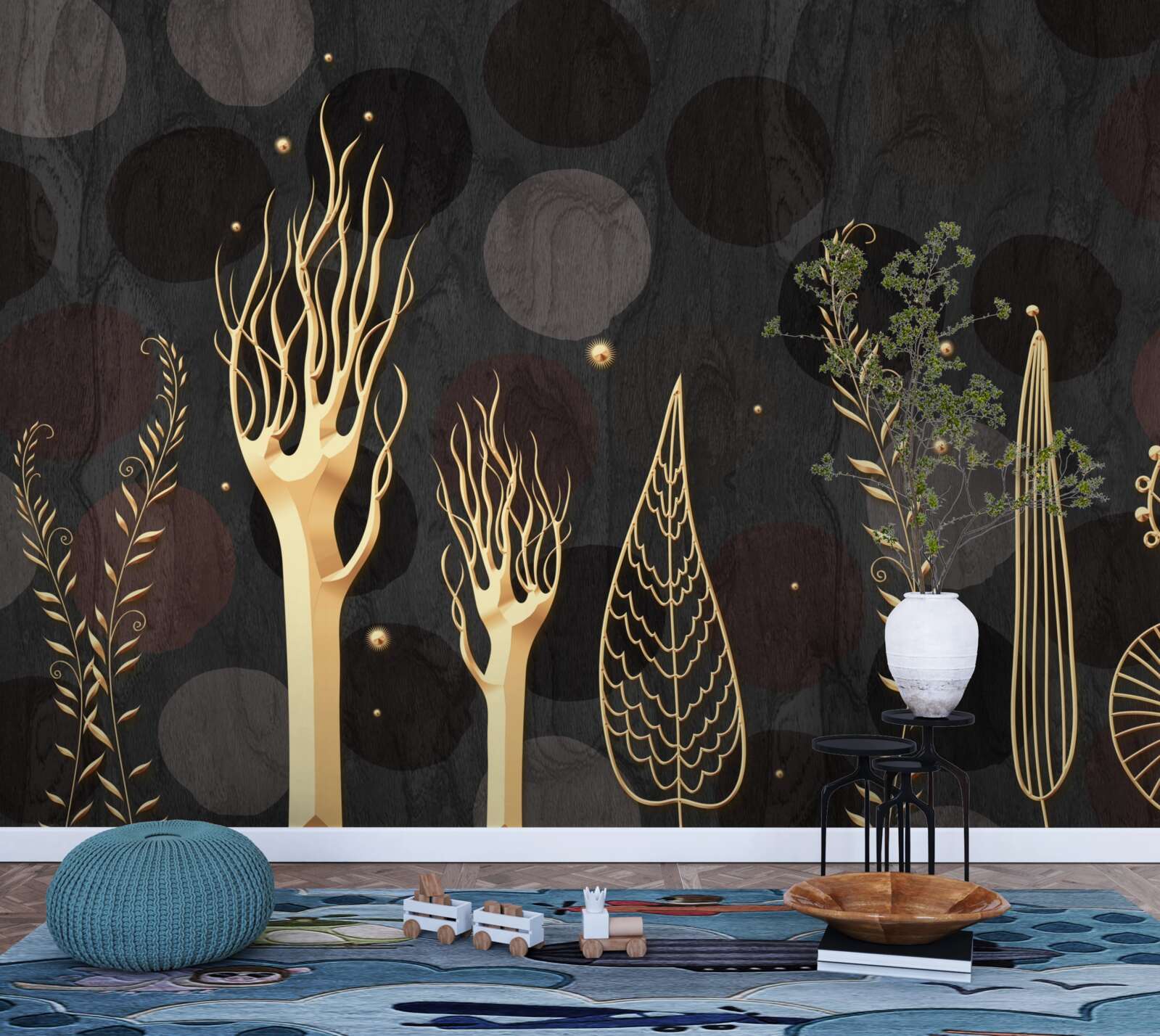 Papier peint la nuit parmi les arbres à feuilles caduques