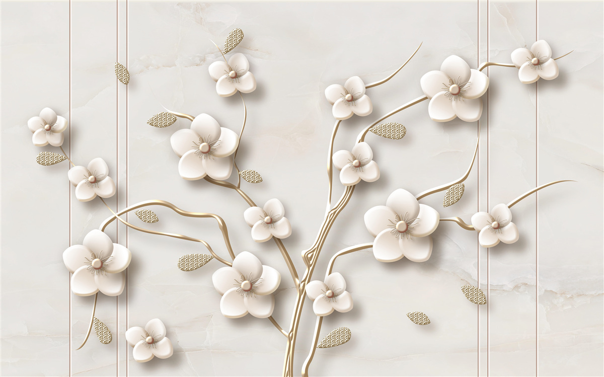 Papier peint arbre à fleurs blanches