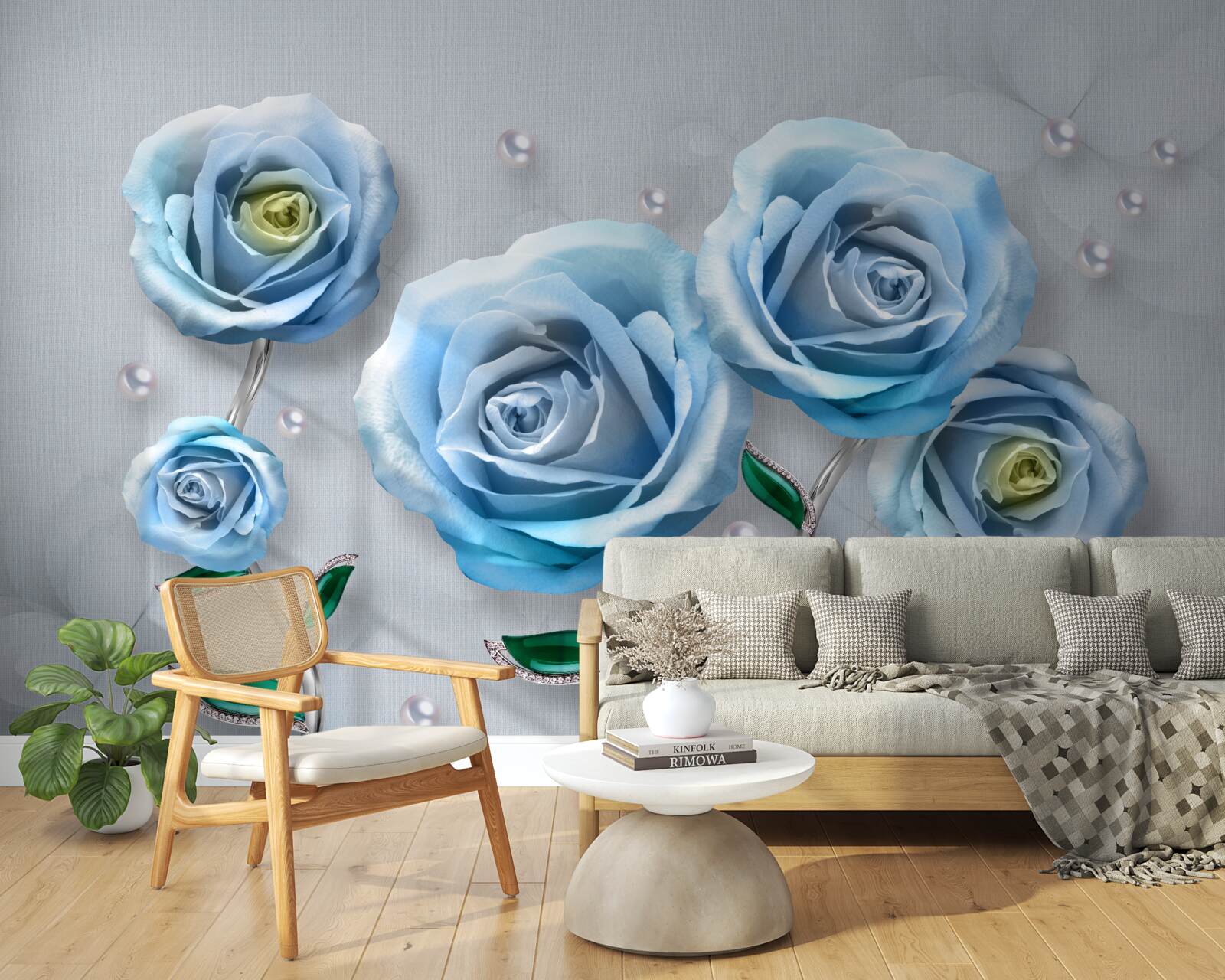 Papier peint set de roses bleues