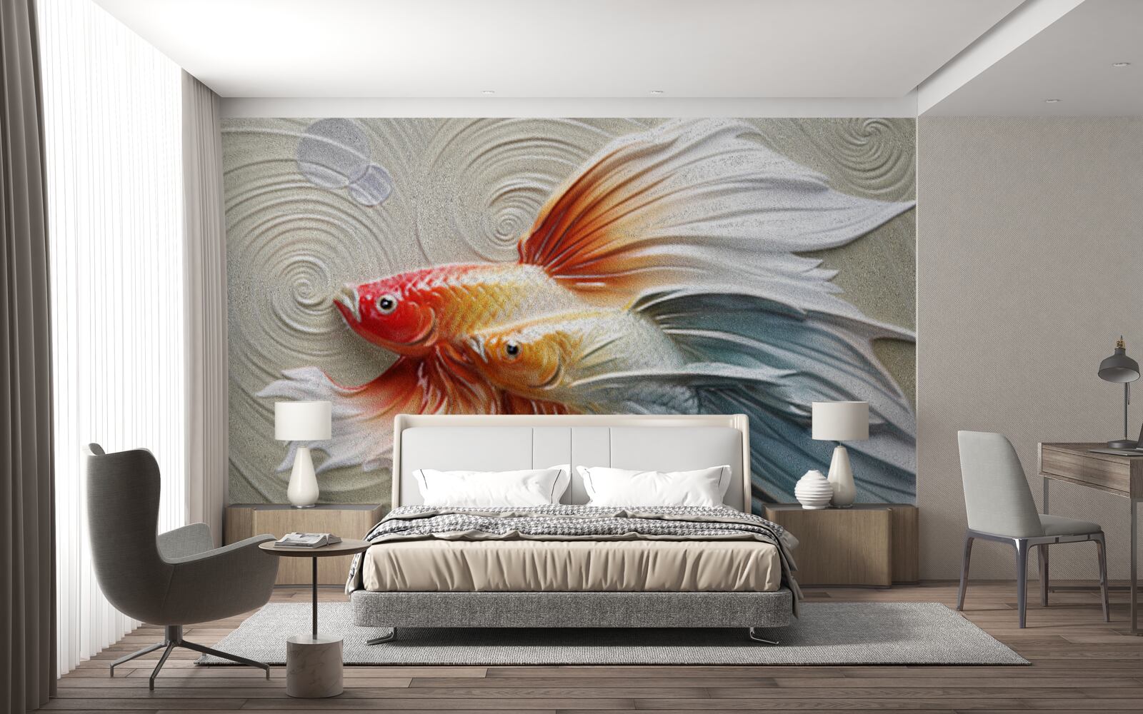 Papier peint deux poissons colorés avec des nageoires