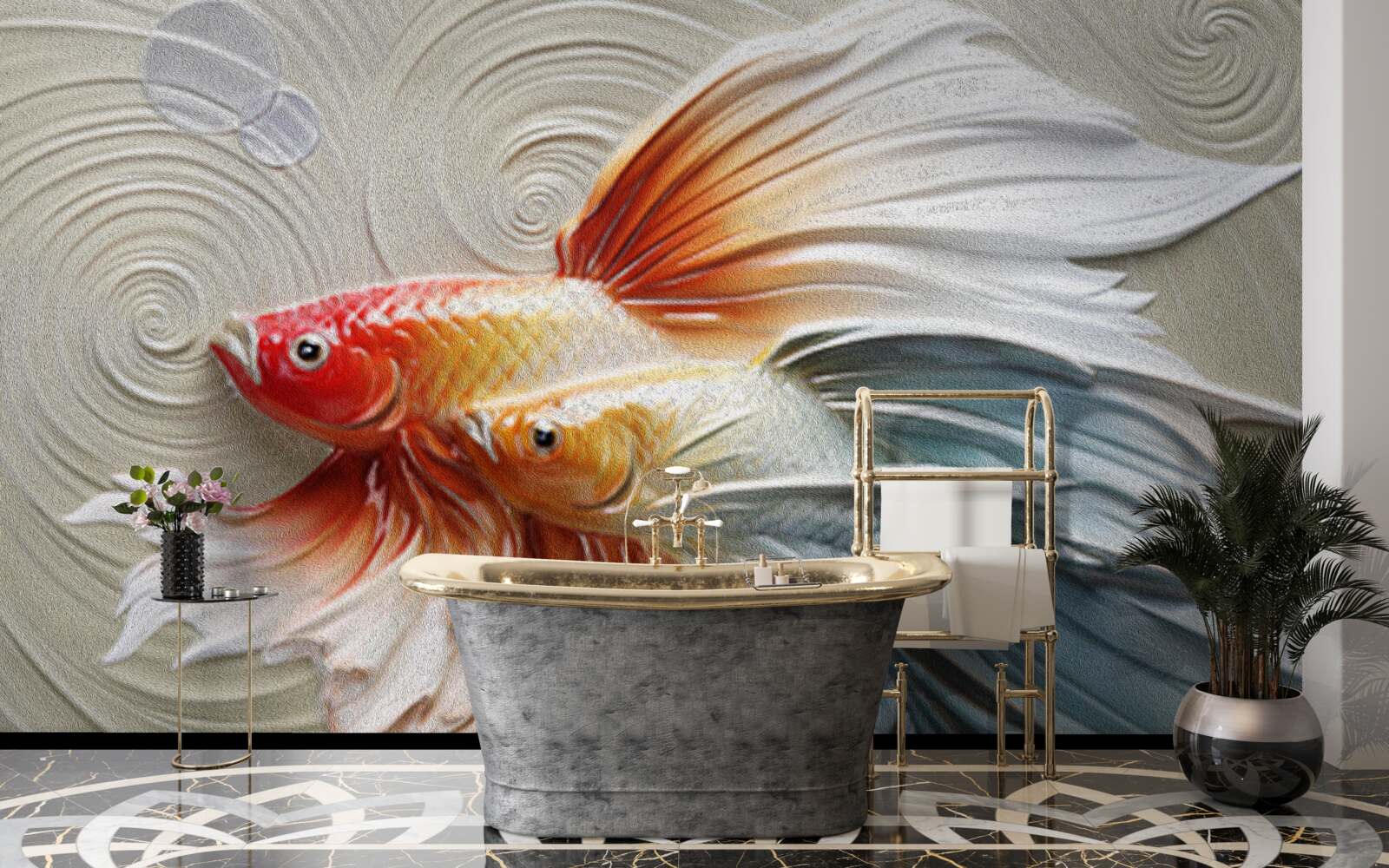 Papier peint deux poissons colorés avec des nageoires