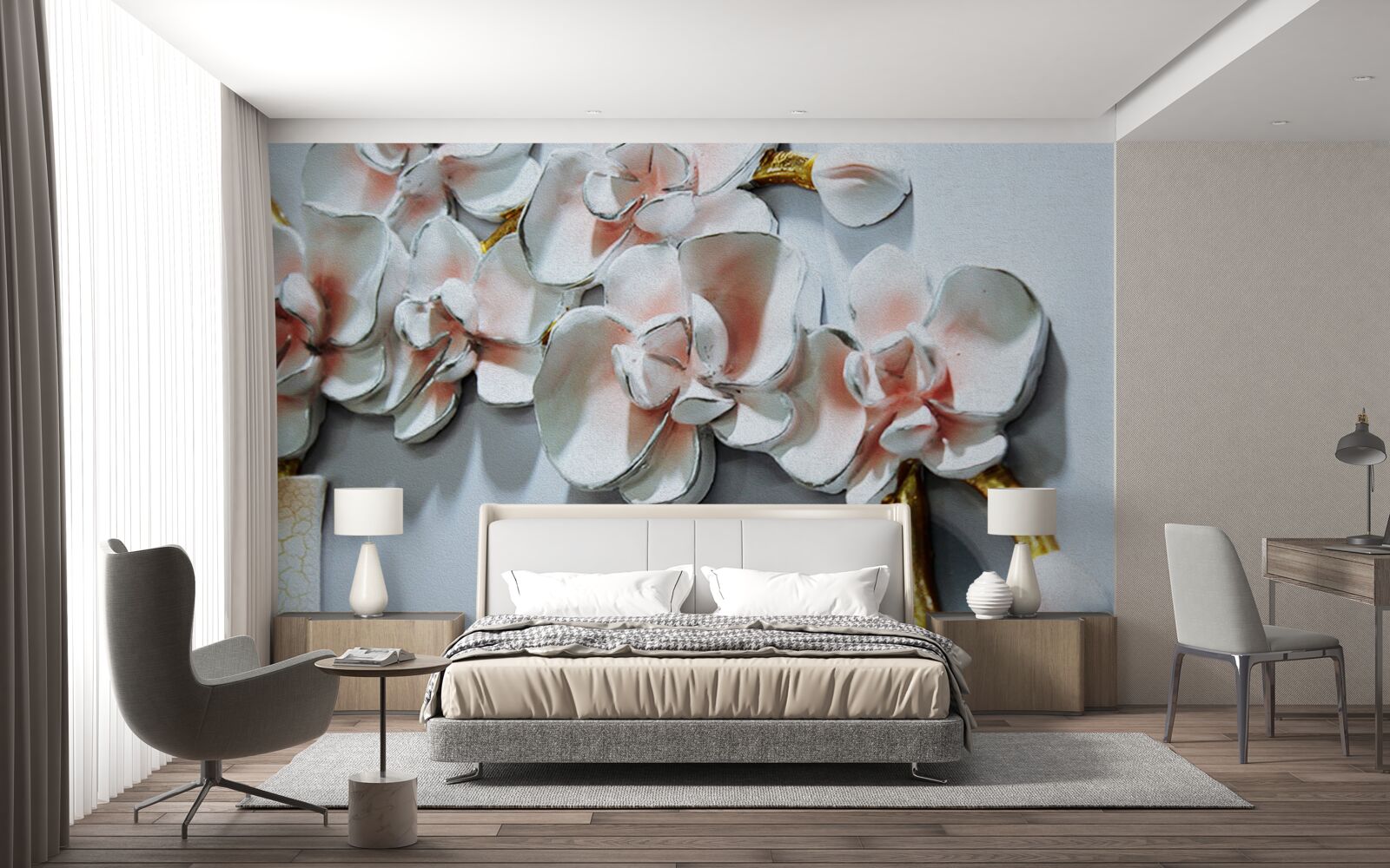 Papier peint contourner les branches d'une orchidée blanche comme la neige