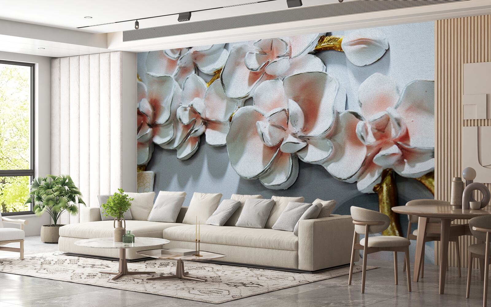 Papier peint contourner les branches d'une orchidée blanche comme la neige