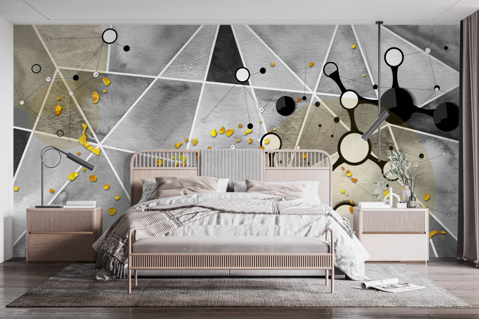 Papier peint particules d'or sur une surface de marbre gris