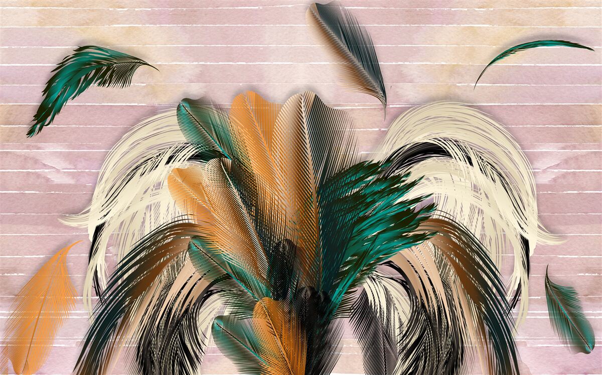 Papier peint collection de plumes dans un bouquet