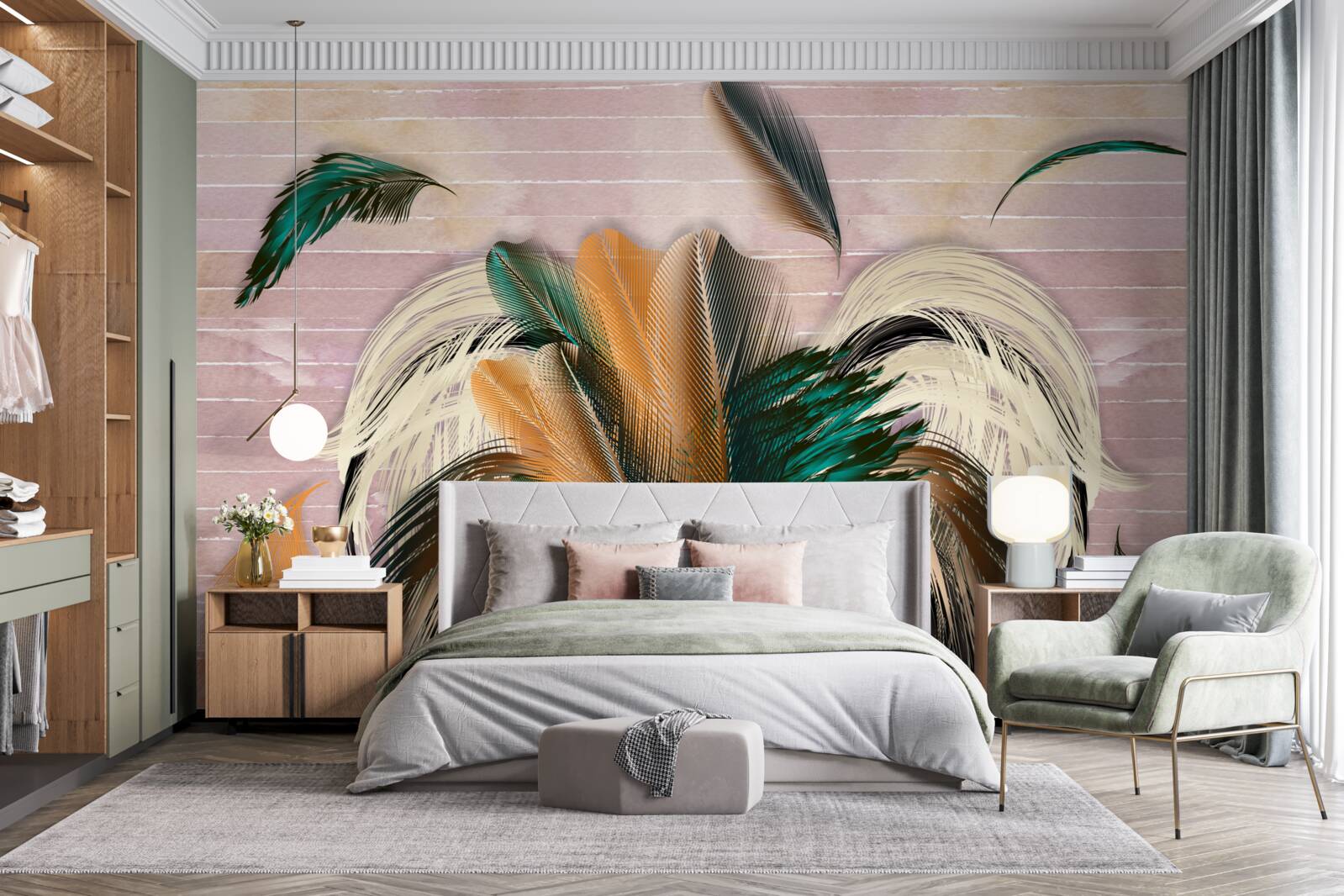 Papier peint collection de plumes dans un bouquet
