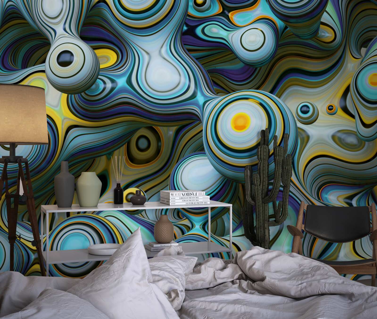 Papier peint images abstraites de boules et de rayons lumineux