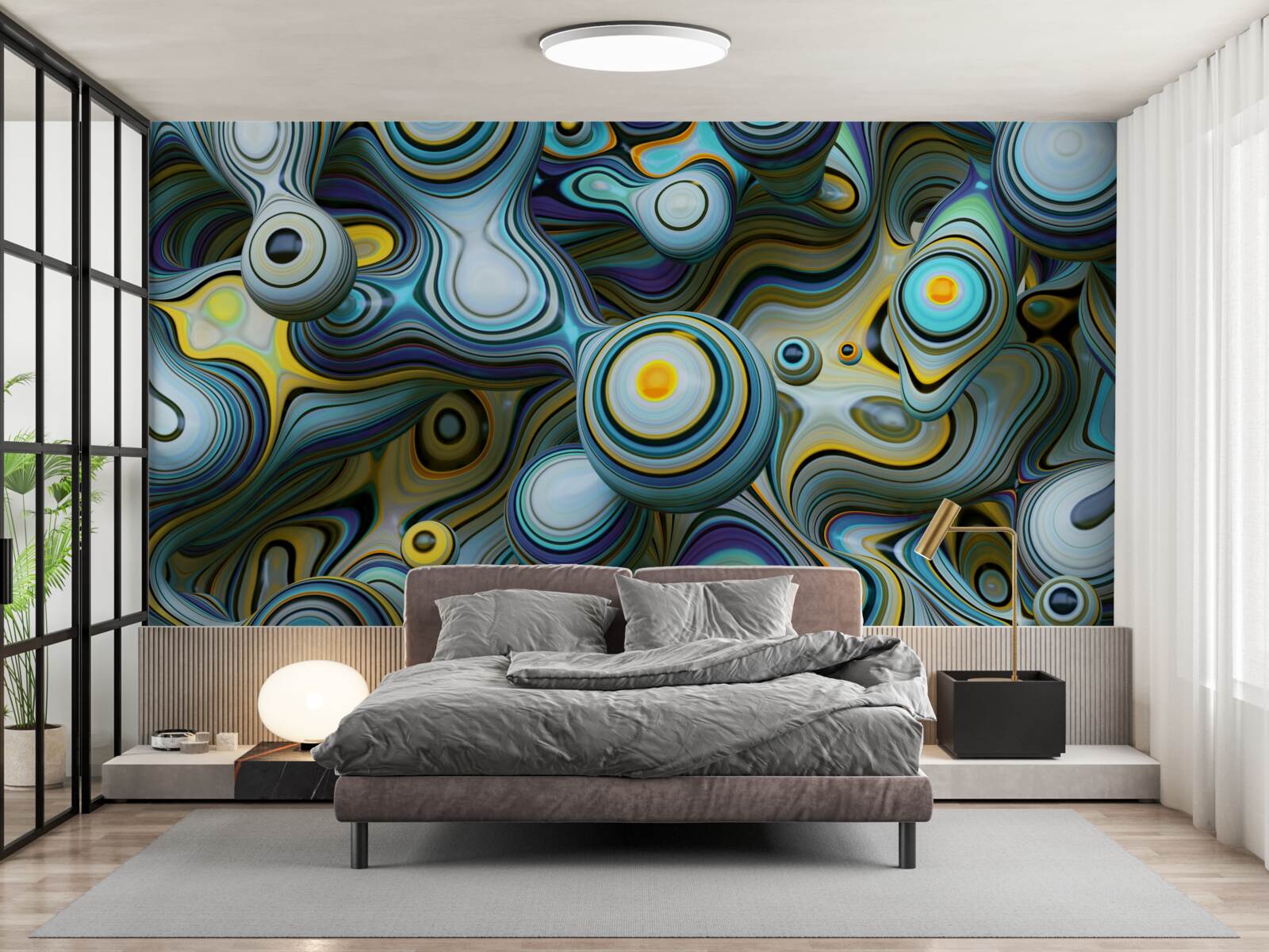 Papier peint images abstraites de boules et de rayons lumineux
