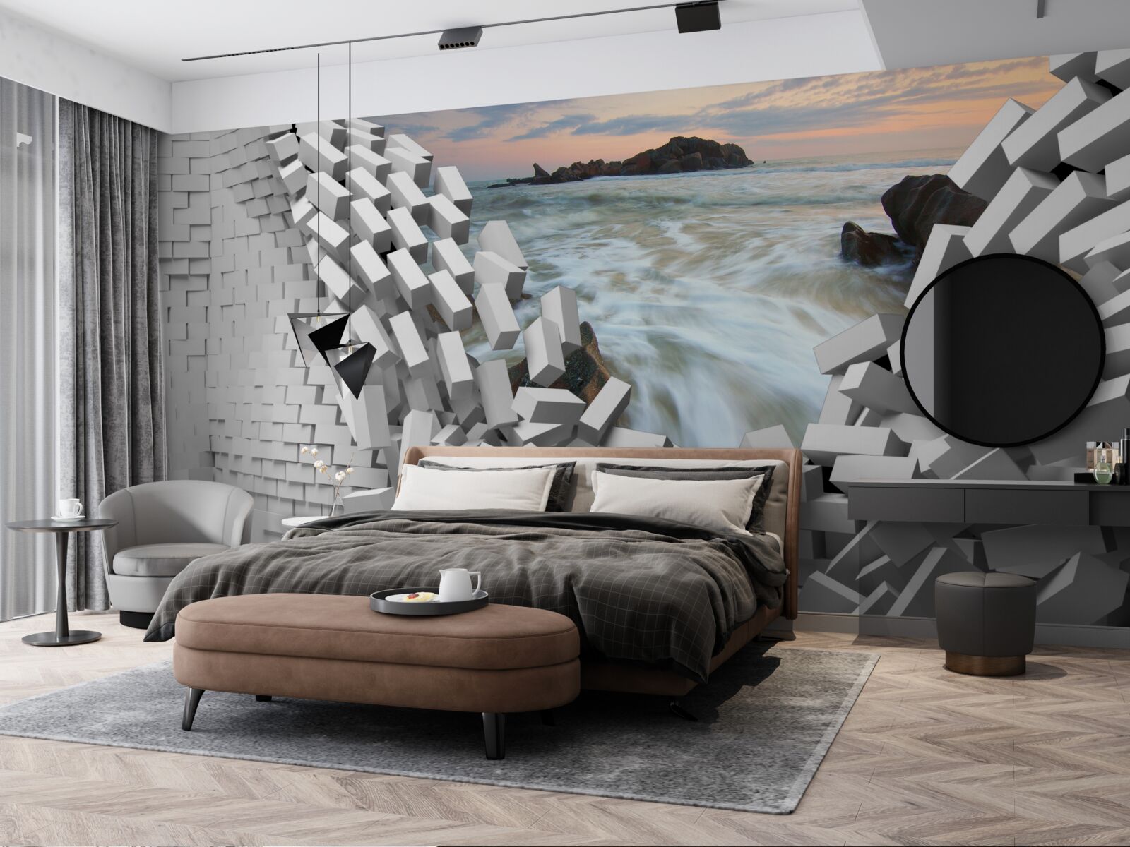 Papier peint le mur abstrait est détruit par les vagues